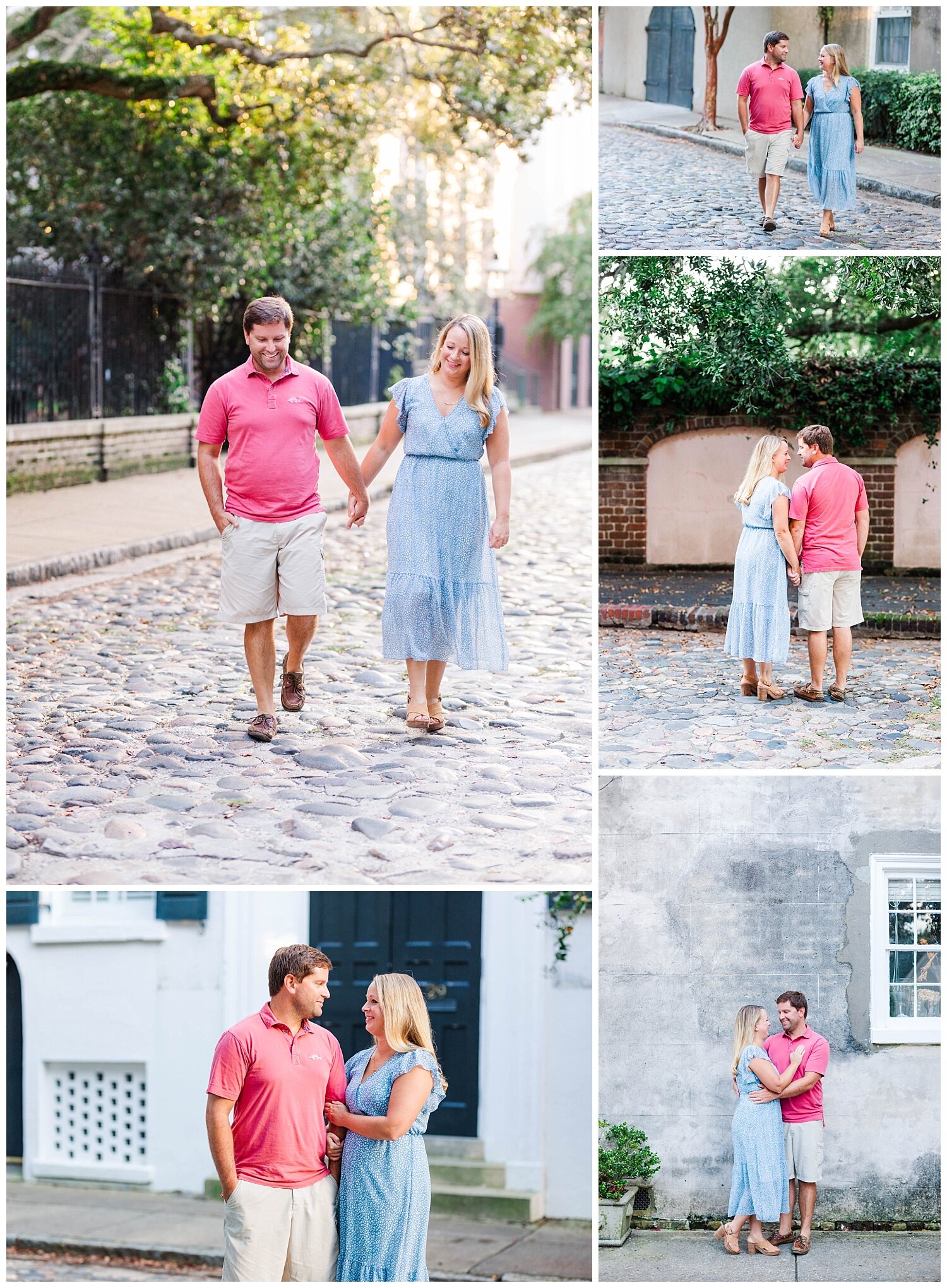 couple walking and posing in downtown Charleston, SC