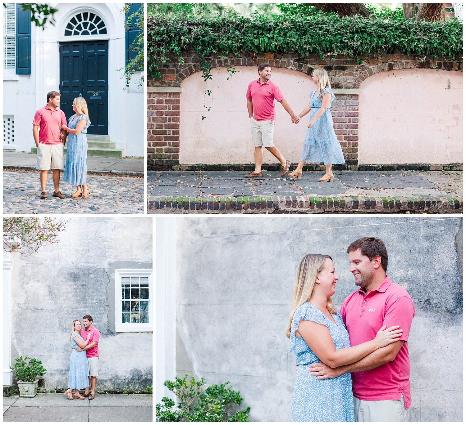 couple posing on Chalmers Street in Charleston, SC