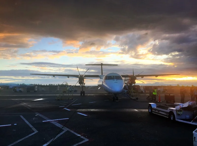 on the road again, SeaTac sunset