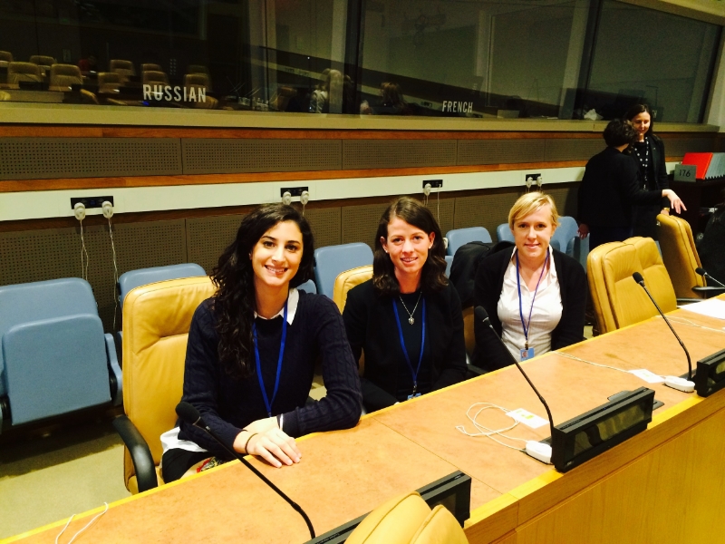 UNCSW60 delegation at the UN HQ in New York. From left to right: Lamisse Hamouda (University of Sydney), Victoria Cook and Renee White (CQU)