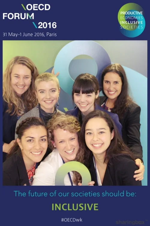 L - R Back: Elizabeth Dymock (Global Voices Program Manager), Kaitlyn Krahe (Victoria University), Emily Lighezzolo (QUT Business School), Amy Coetzee (Global Voices CEO). L - R (Front): Vivian Rivera (University of South Australia), Laura Wood (Monash University), Sabina Lim (University of Melbourne Faculty of Business and Economics).