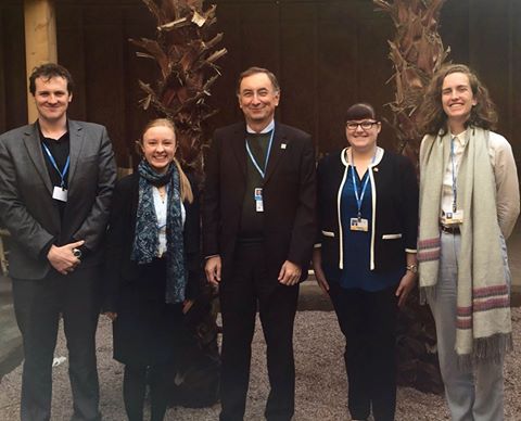 The COP22 delegates pictured here with Janos Pasztor (Senior Advisor to UN Secretary-General Ban Ki-Moon and Senior Fellow at Carnegie Council for Ethics in International Affairs) discussing his current role examining geoengineering governance and his experiences at the United Nations.