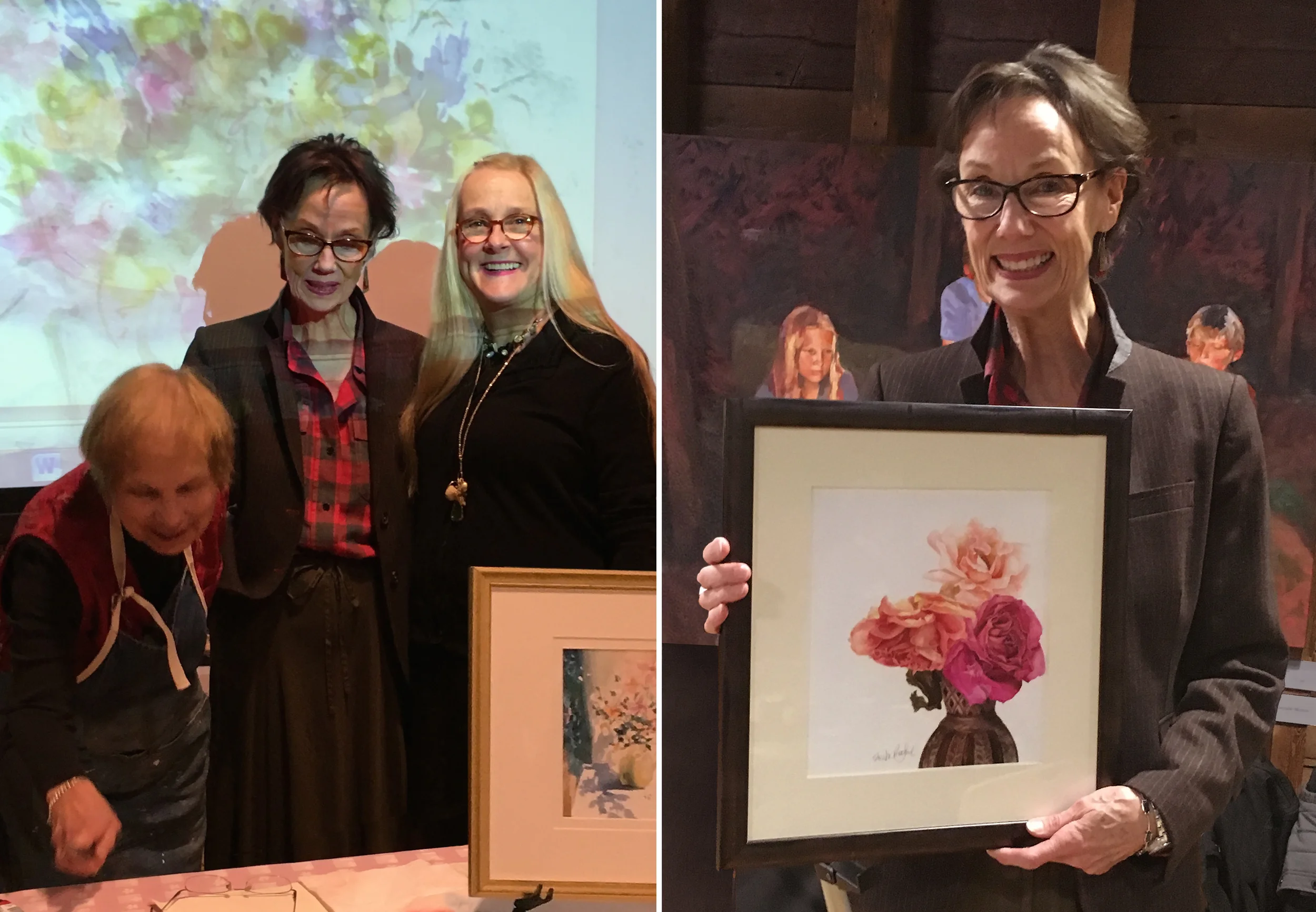 Photo Left Lucy Graves-McVicker, Artist Sheila Redford, Artist Ireen Kudra-Miller, Princeton University Art Museum Docent Photo Right Sheila Redford, Artist 