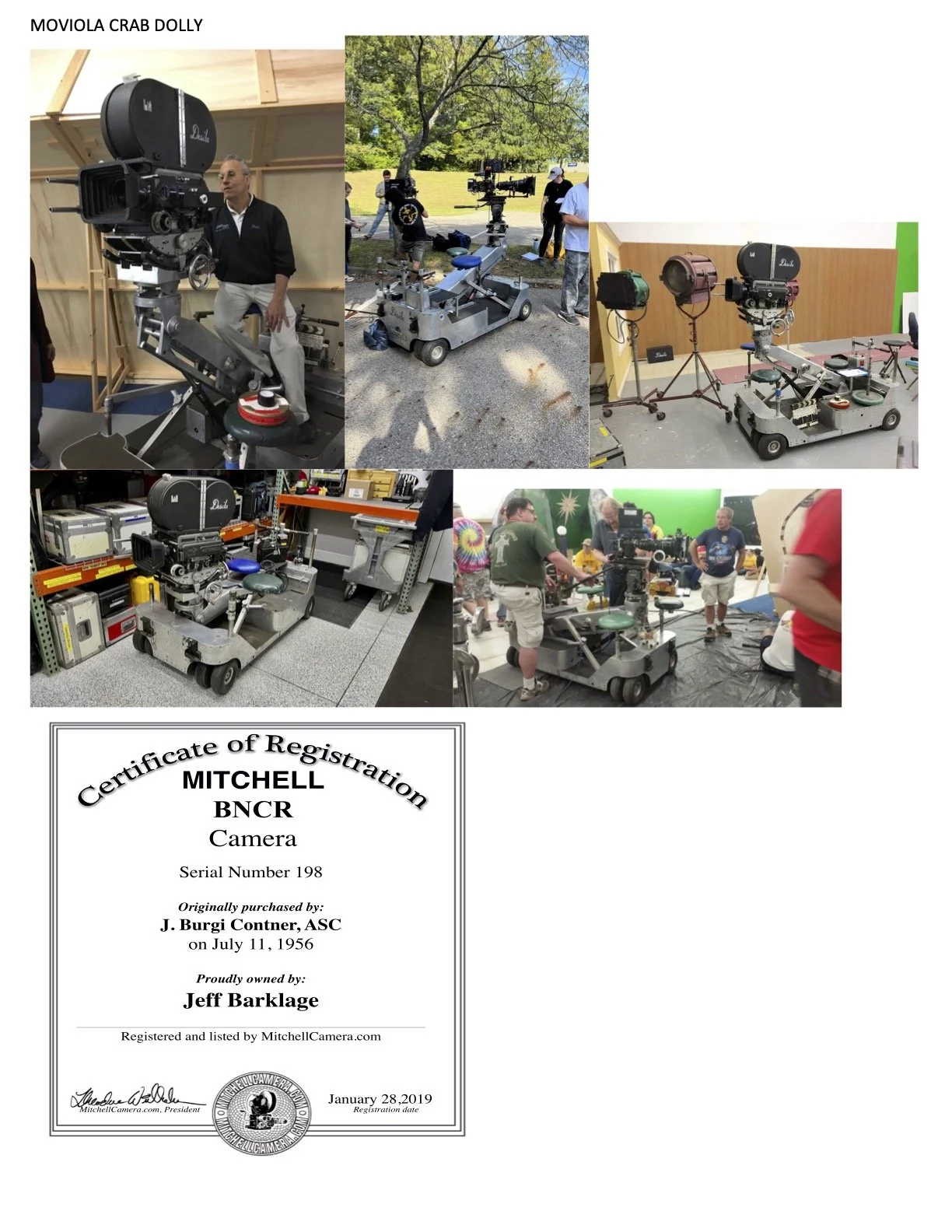 Photos of the Mitchell at work as well as the Moviola Crab Dolly!!