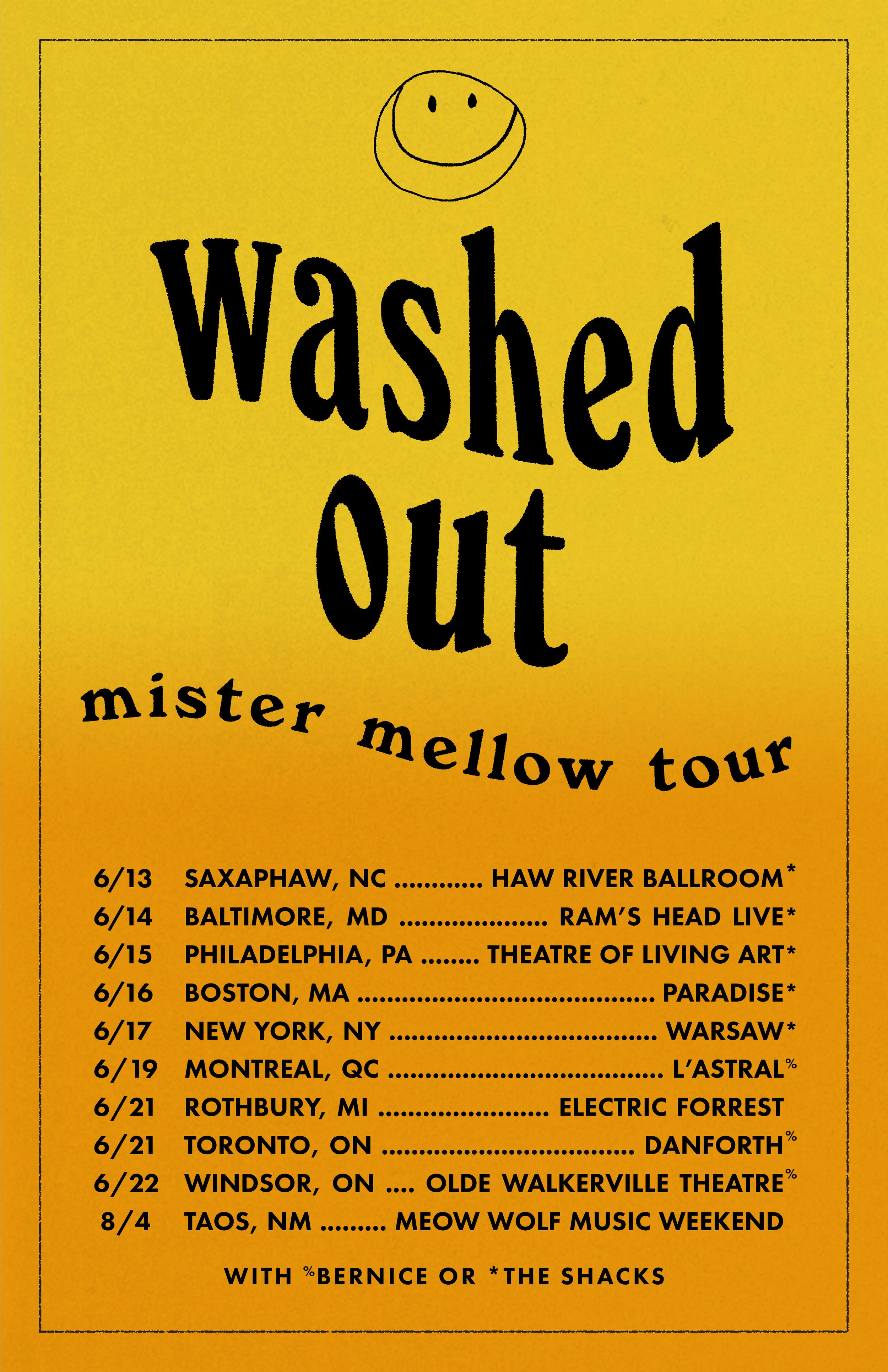 Updated Layout for Washed Out's "Mister Mellow" Tour Flyer