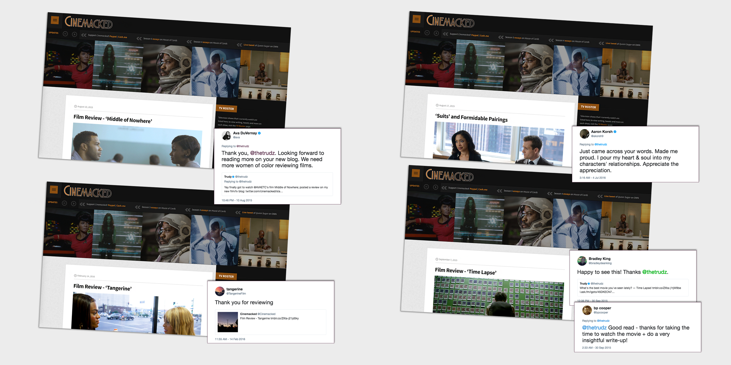 Feedback from Ava DuVernay, Aaron Korsh and others on Cinemacked .