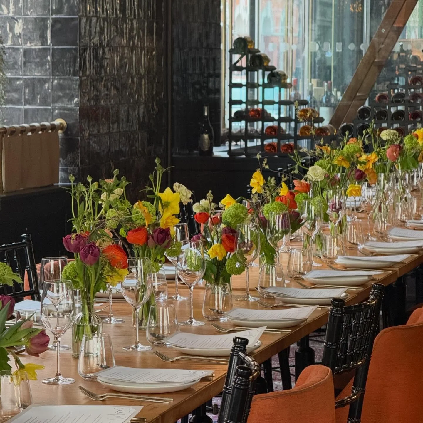 Vibrant spring table scape for a very special wedding