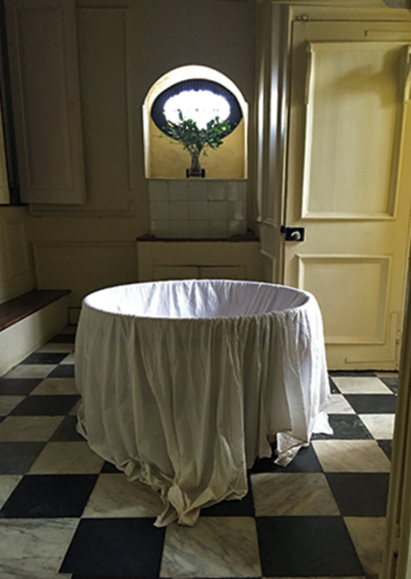 The Bathroom, Ham House. The bathroom was added in the basement by Elizabeth Tollemache who was the second female owner of Ham House; it was rare for people to bathe in the seventeenth century apparently. It was also rare for women to inherit property - the family was of Scottish origin and inheritance down the female line was allowed in Scottish Law.