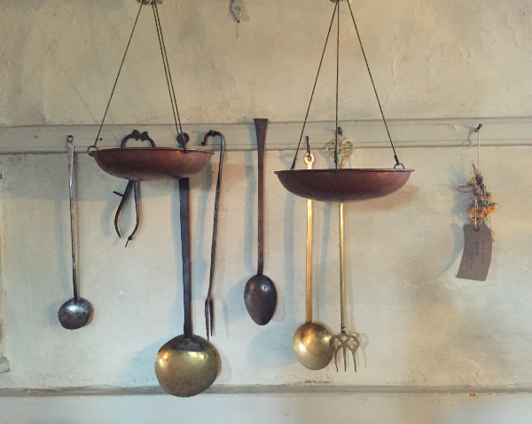 Kitchen Utensils Brass, copper, pewter, forged iron.