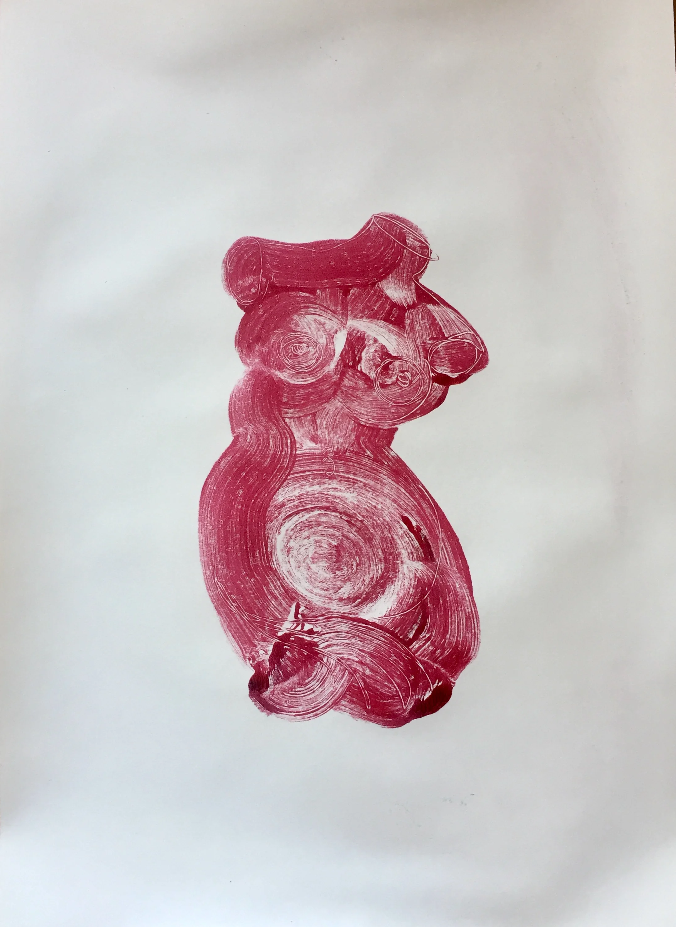 Crimson Mother 2. Limbless and immobile. Mono prints on paper.