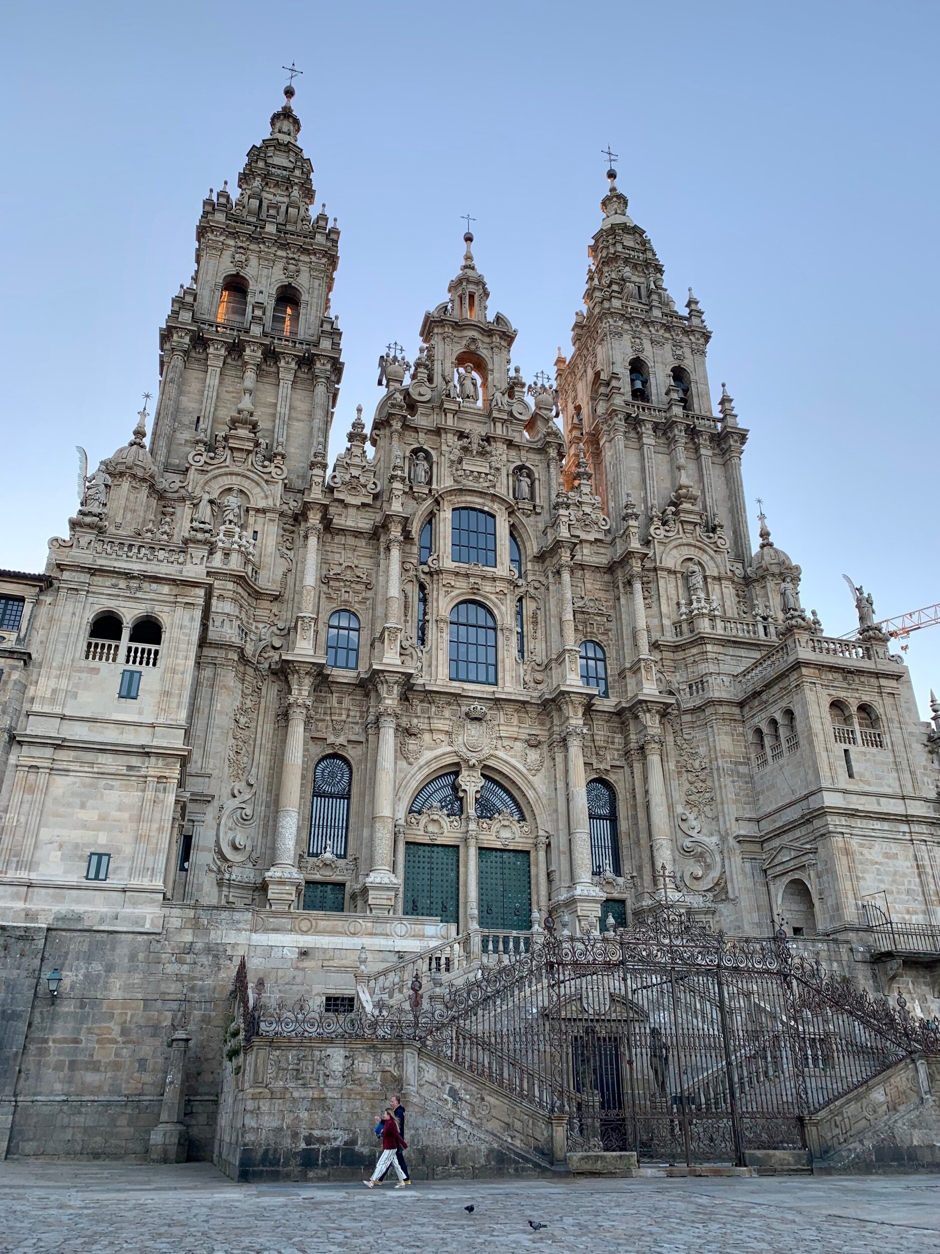 Santiago Cathedral facade. I was last here in 2016 and it was covered with scaffolding; now it’s visible in all its Baroque glory. A riot of granite if that’s not an oxymoron?
