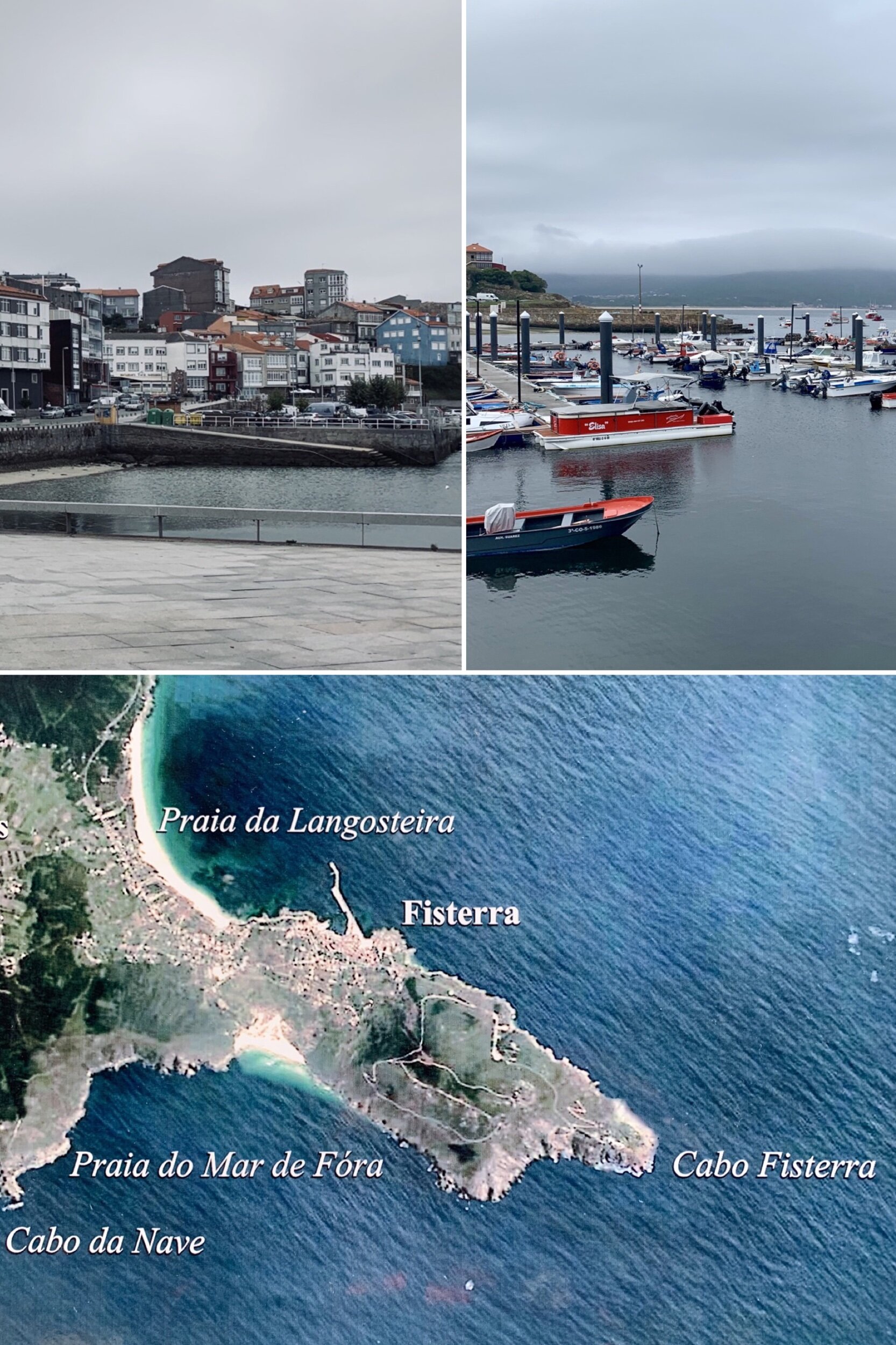 Typical harbour views and an aerial photo showing the Cabo (cape) which is about 3Km to the west of the town.