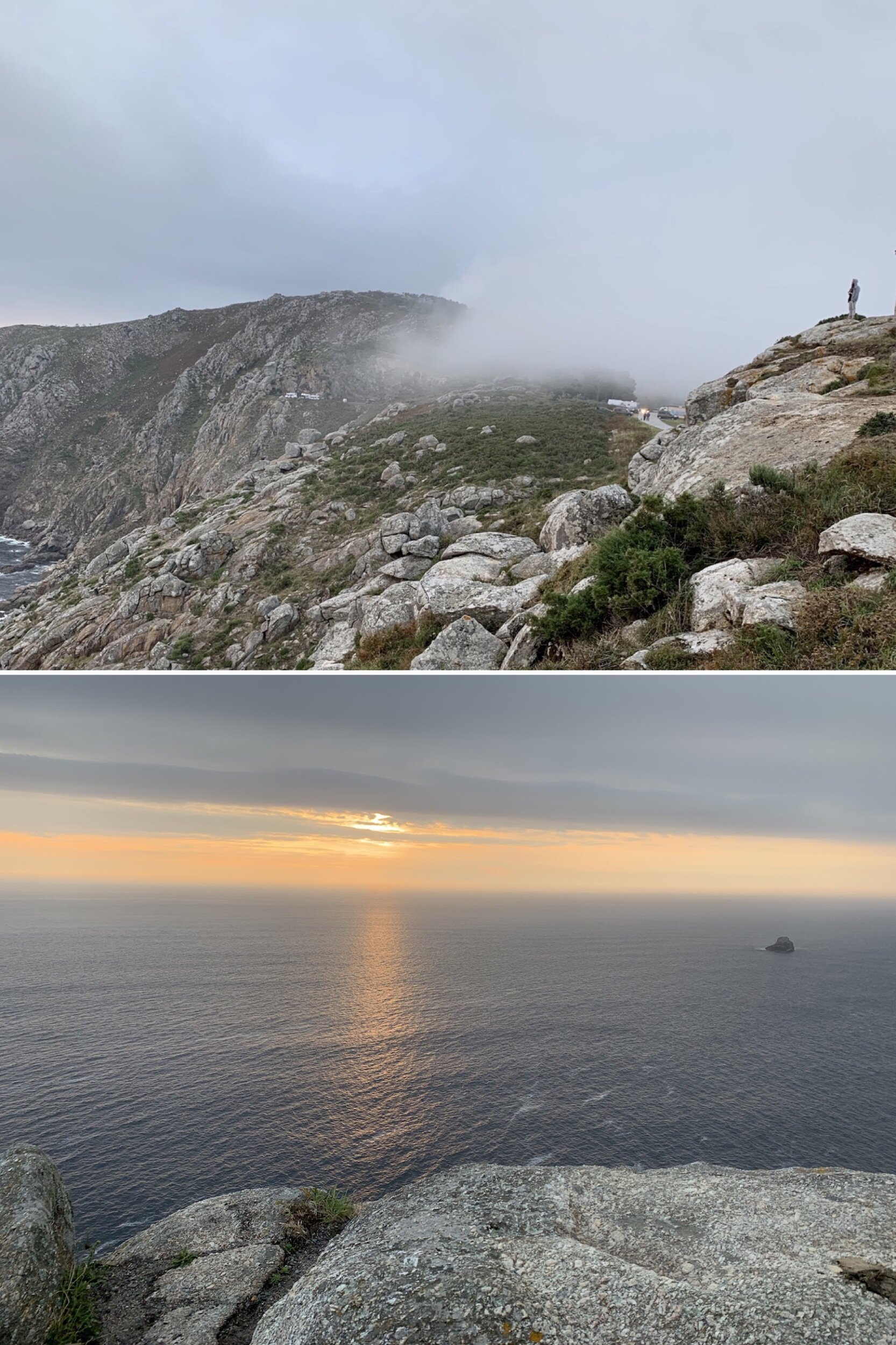 The Cabo is often shrouded in mist, but a break in the clouds revealed glimpses of the setting sun. The only sounds are the wind and the distant waves below and snatches of languages from all around the world.