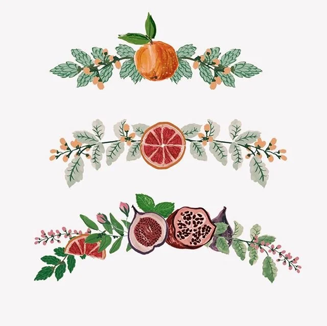A few details from a foodie/floral wedding stationary job I did last year, it was a lovely project to work on - these were options for decorating menus etc!