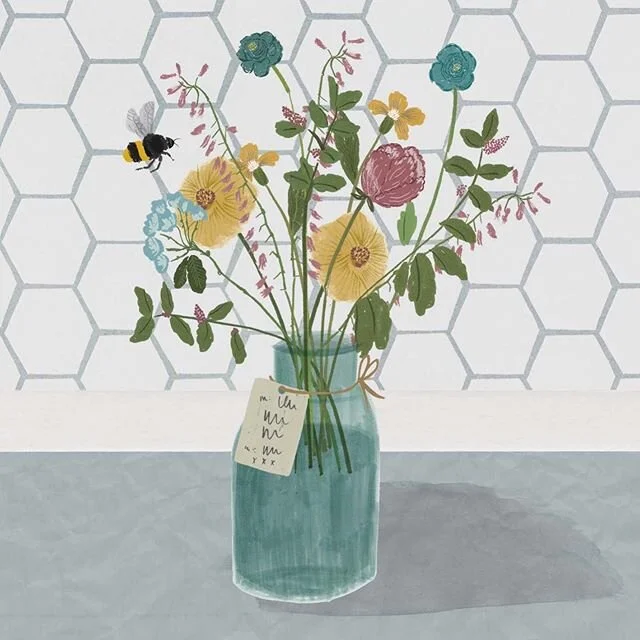 Flowers from &ldquo;Be More Bee&rdquo; #illustration #bookillustration #mixedmedia #painting #botanical #beedrawing