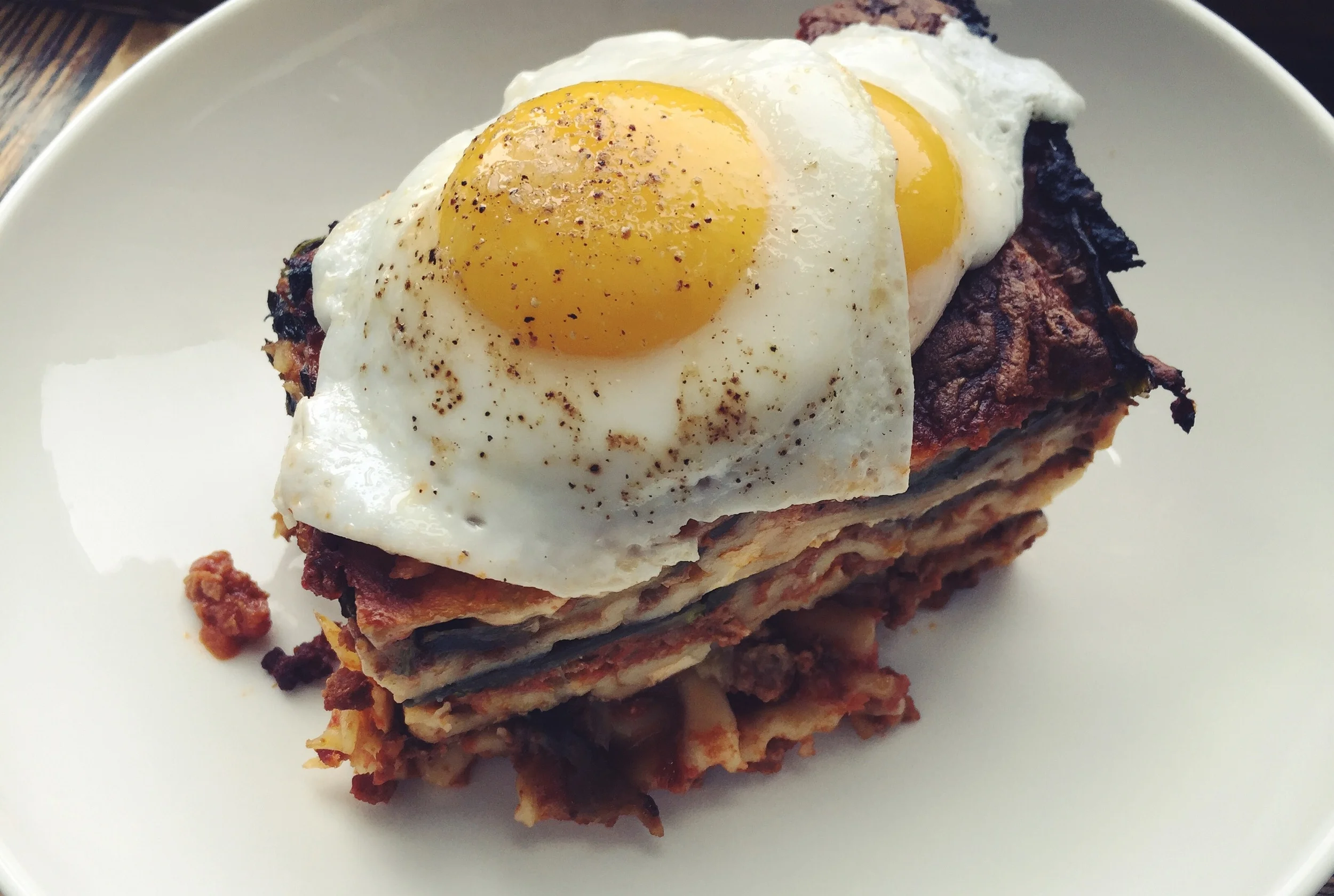 Warmed "Night Before Lasagne" w/ Fried Egg
