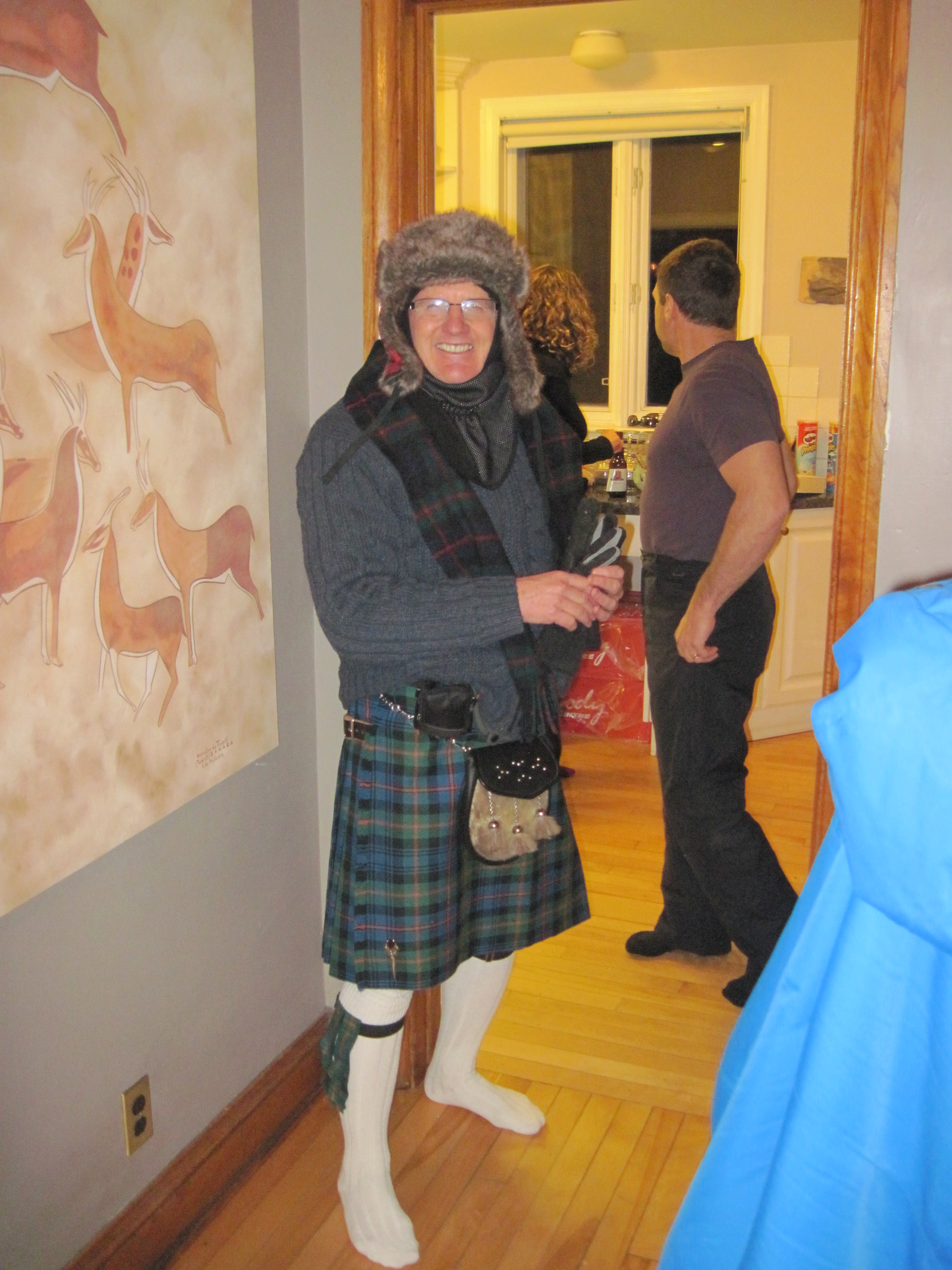 Getting ready for the kilt skate in January 2013 -- one of the coldest Sir John A house parties.