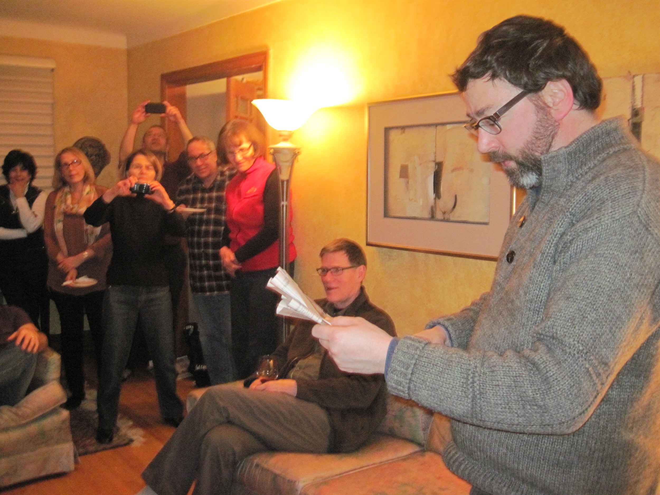 The kilt skates began as a house party. In 2013 we combined Sir John A's birthday with robbie Burns commemorations. Greg MacIsaac toasts the haggis.