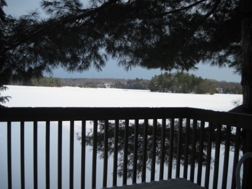 Frozen lake. Not much snow cover. But uncertain ice conditions after the warm spell.