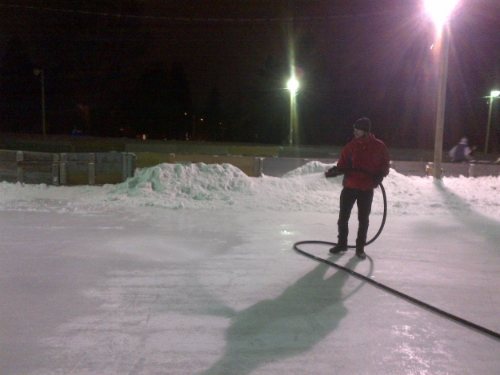 Flooding the small rink.
