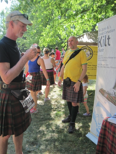 Dave Masson convinces a kilt runner to take up kilt skating.