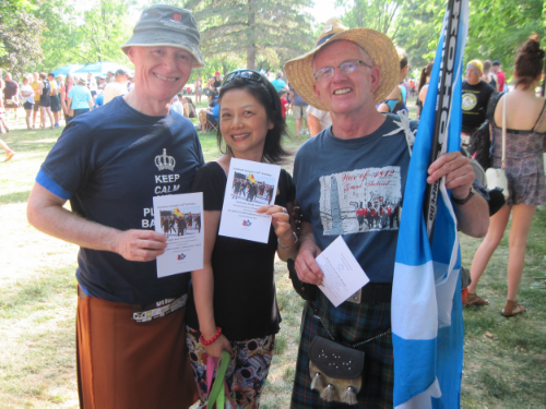 Someone who both runs in 30 above and skates in 30 below: Brian Lee Crowley of the Macdonald Laurier Institute shows the card with his kilt-skate picture.