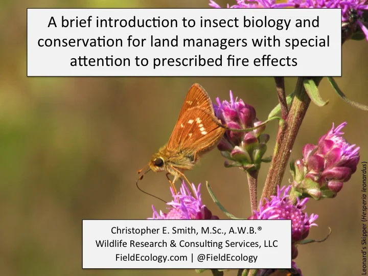 A brief introduction to insect biology and conservation with special attention to prescribed fire effects