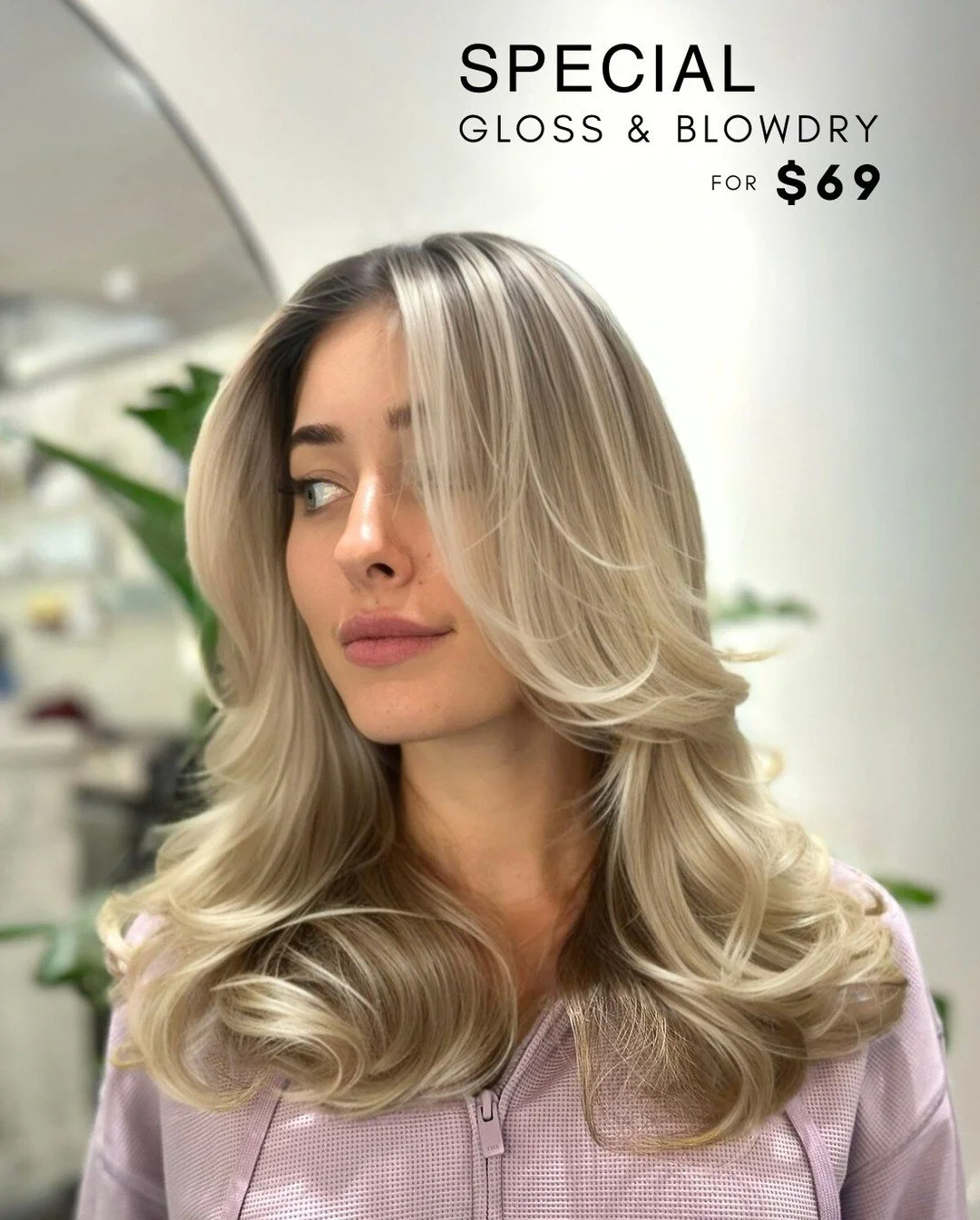 Turn up the shine ✨ $69 Gloss &amp; Blowdry at RikRak.
Hair by: @hairbyidlopez