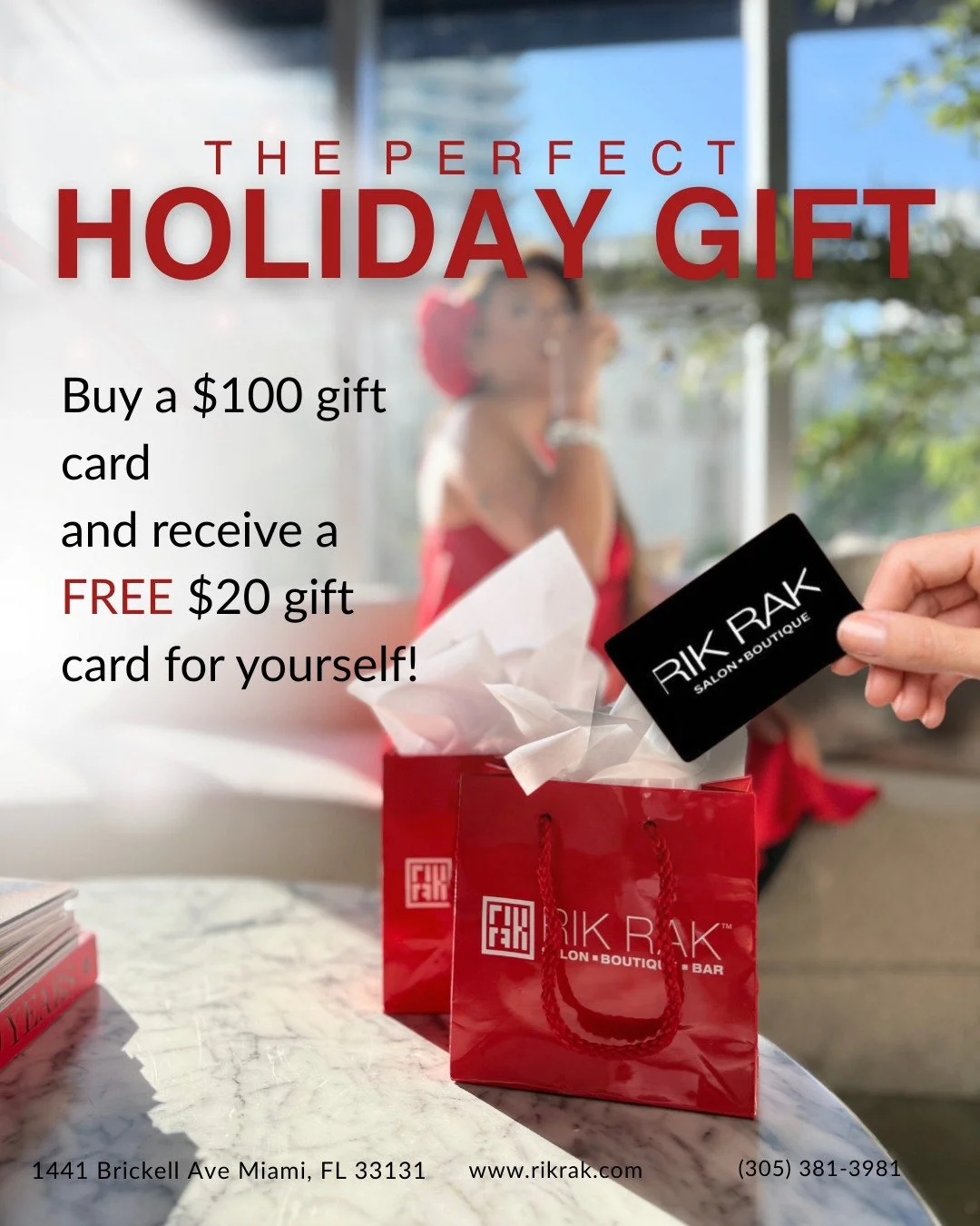 Give the gift of glam ✨
Buy a $100 Rik Rak gift card and get a FREE $20 gift card just for you &mdash; because holiday magic should go both ways 🎁❤️
Shop in-salon or online ➝ rikrak.com
