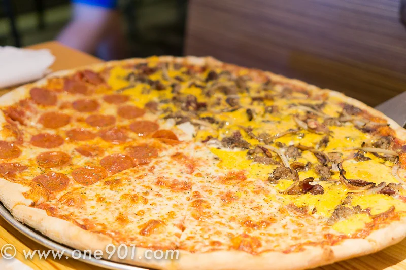 The Burger, Pepperoni, and Cheese Pizza
