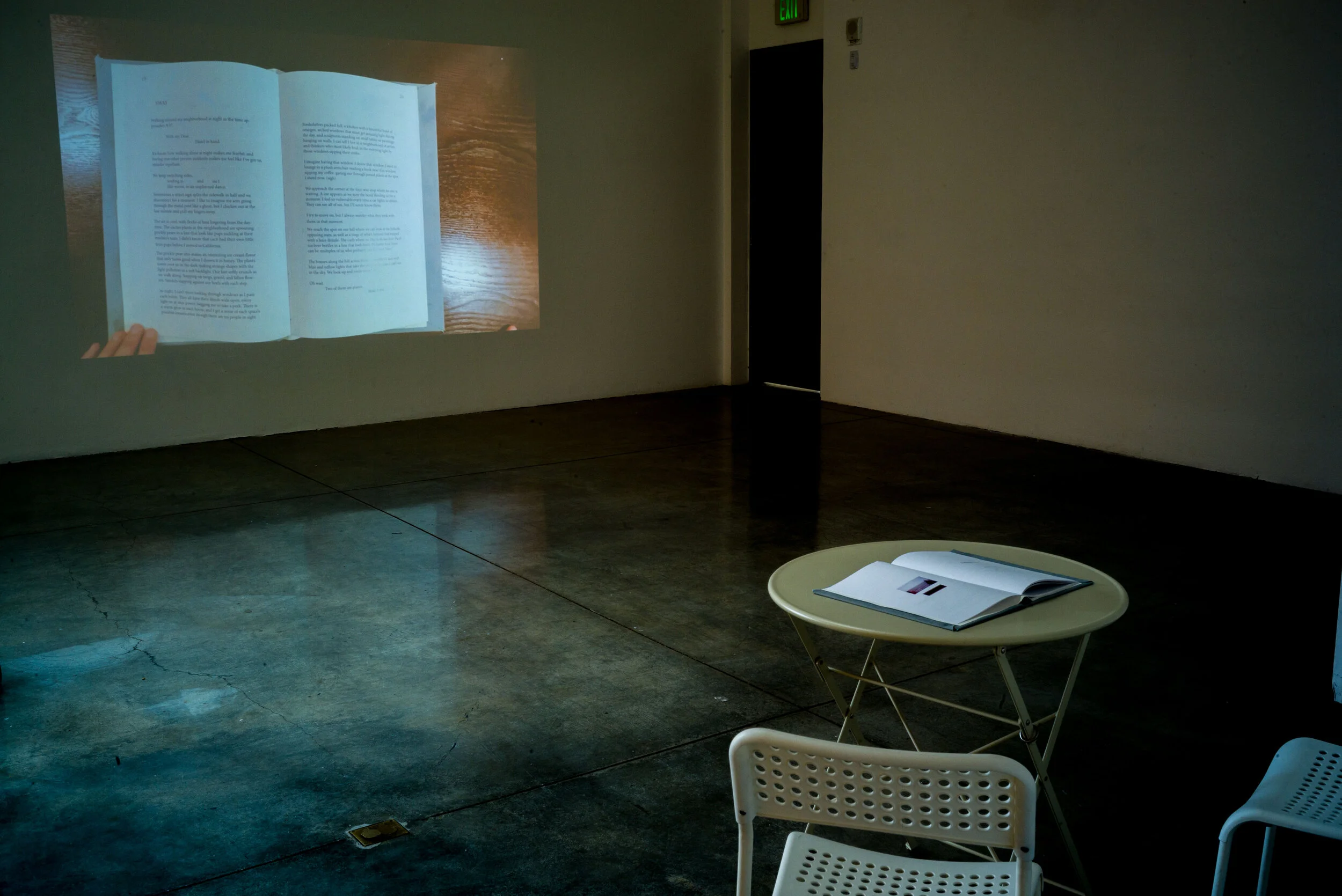 Installation shot: 'Feeding the Line' and 'I Read My Book From Beginning to End'