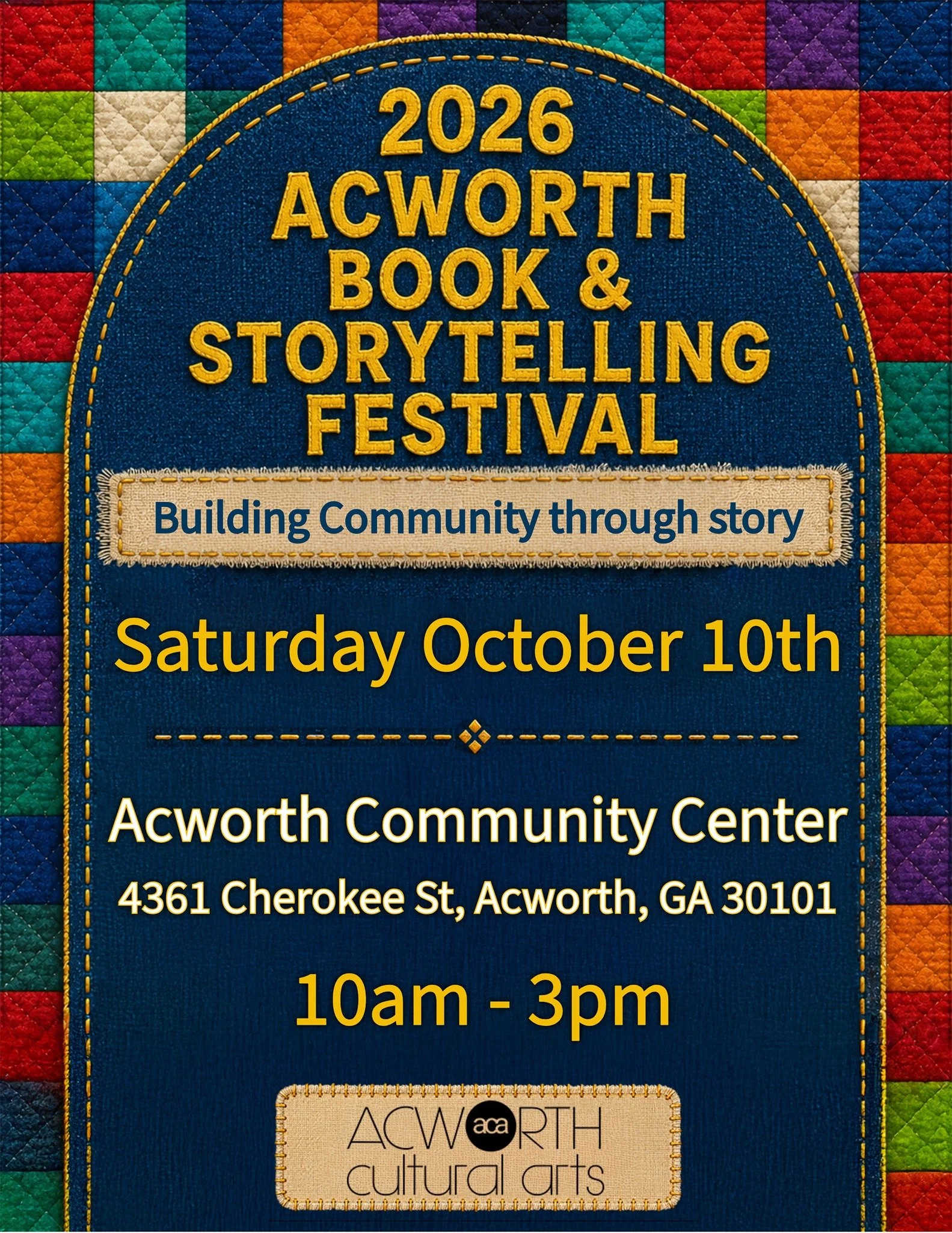 Save The Date!  The 2026 Acworth Book &amp; Storytelling Festival on Saturday October 10th from 10am to 3pm at the Tanyard Creek Overlook at the @Acworth Community Center. 

This year's theme is Building Community Through Story.  Join us as we weave 