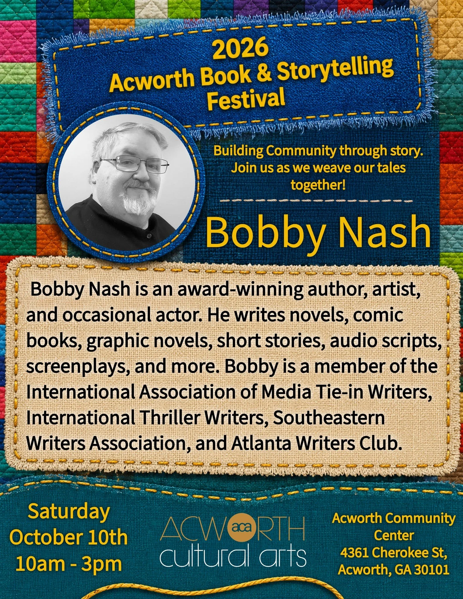 We would like to welcome @bobbynashwrites to our festival! 

Bobby is the author of many, many types of novels, graphic novels, screenplays, comic books, etc.  Bobby has books for everyone! 

We hope you can come out to meet Bobby!