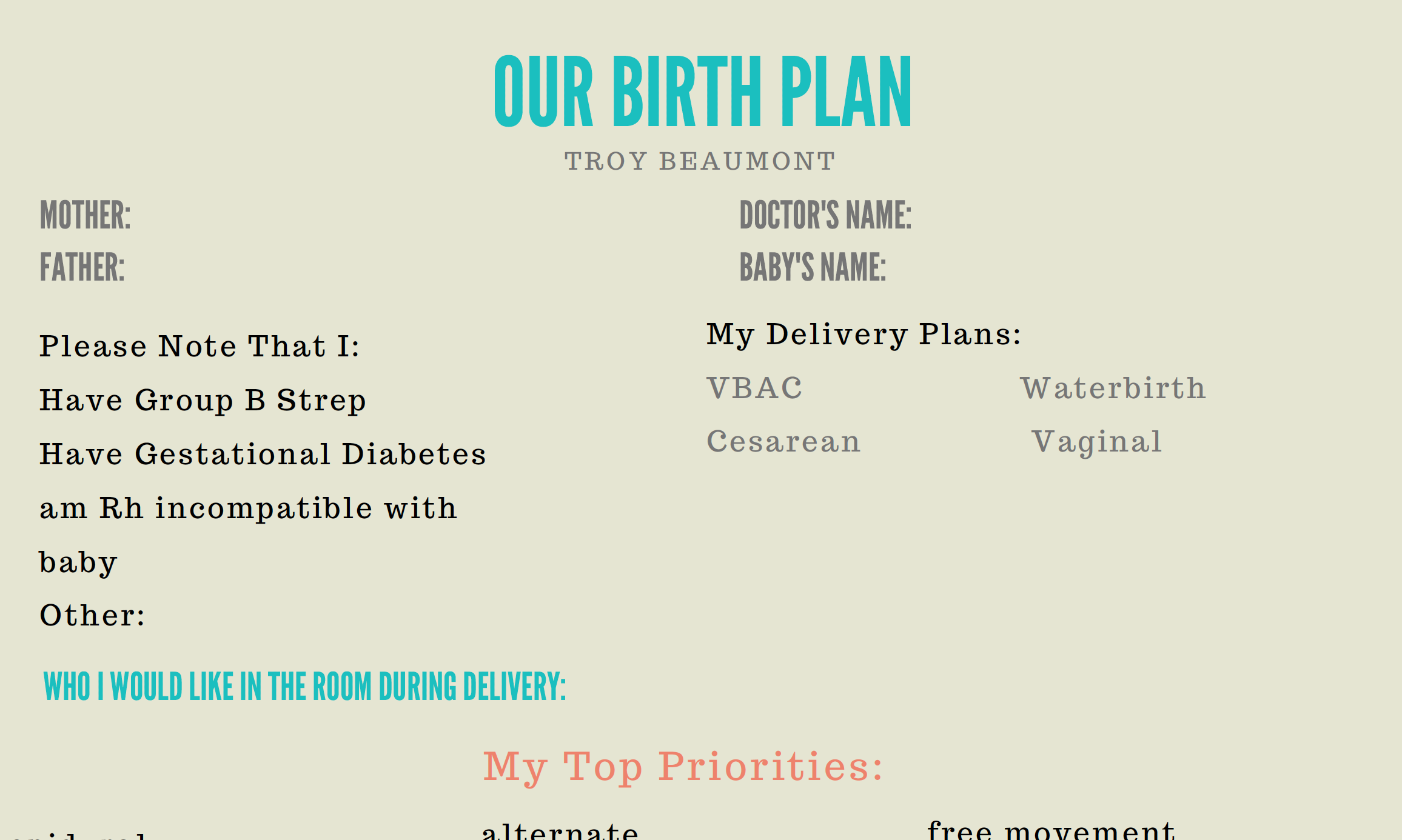 What A HypnoBirthing "Birth Plan" Looks Like