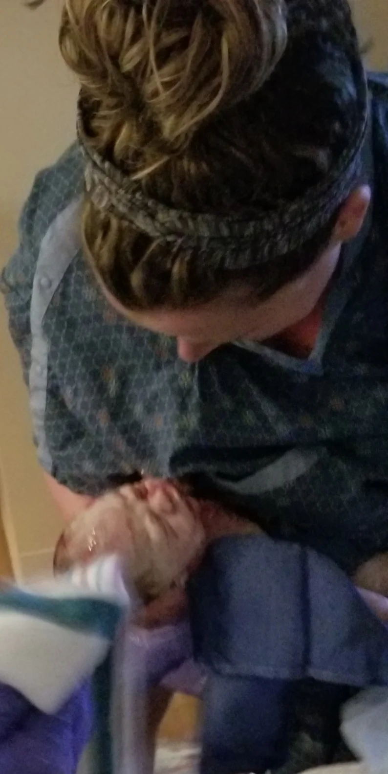 Becky receiving her little girl. She birthed her while standing up!
