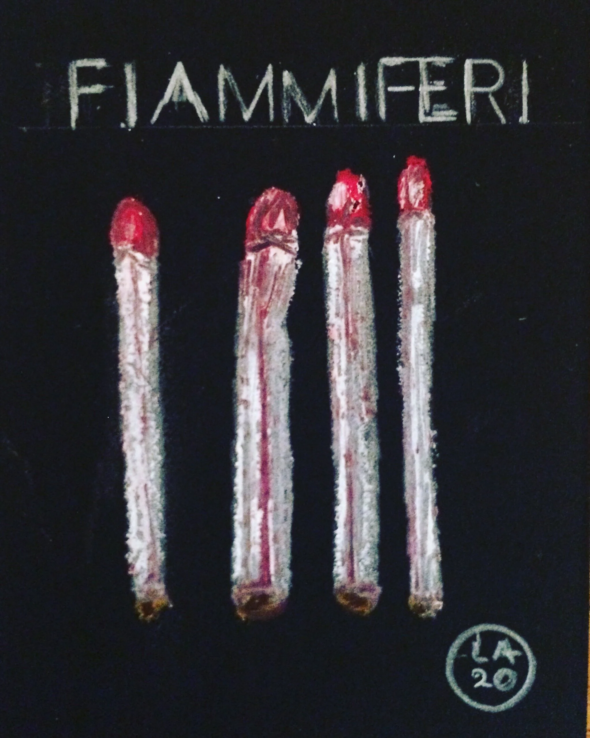 "F", (Fiammiferi), 8cm X 12 cm, oil pastels on paper.