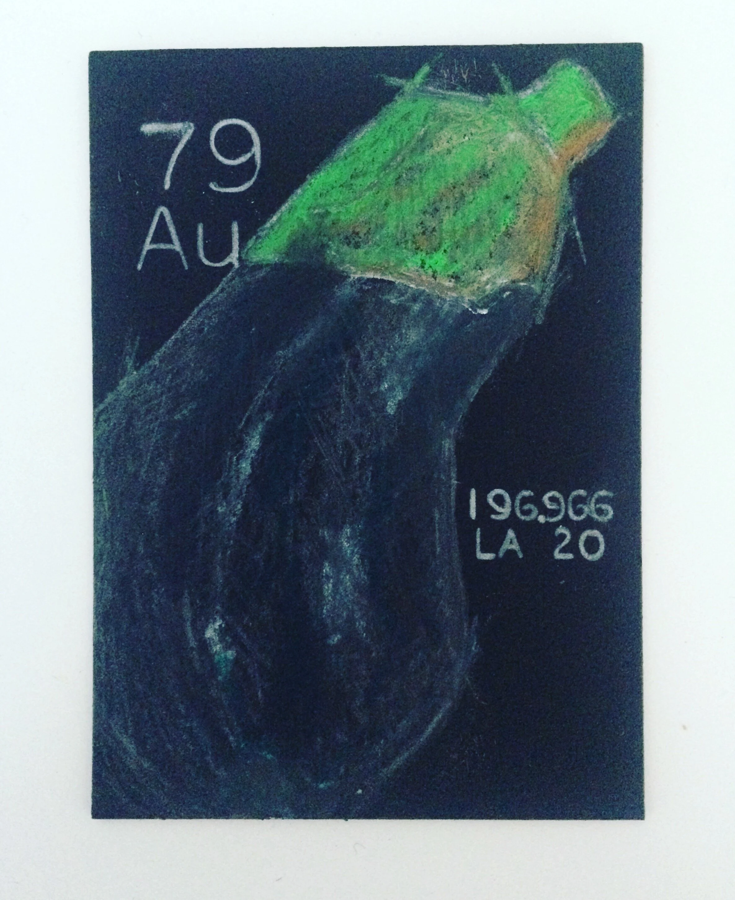 "Au" (Aubergine), 8cm X 12 cm, oil pastel on paper.