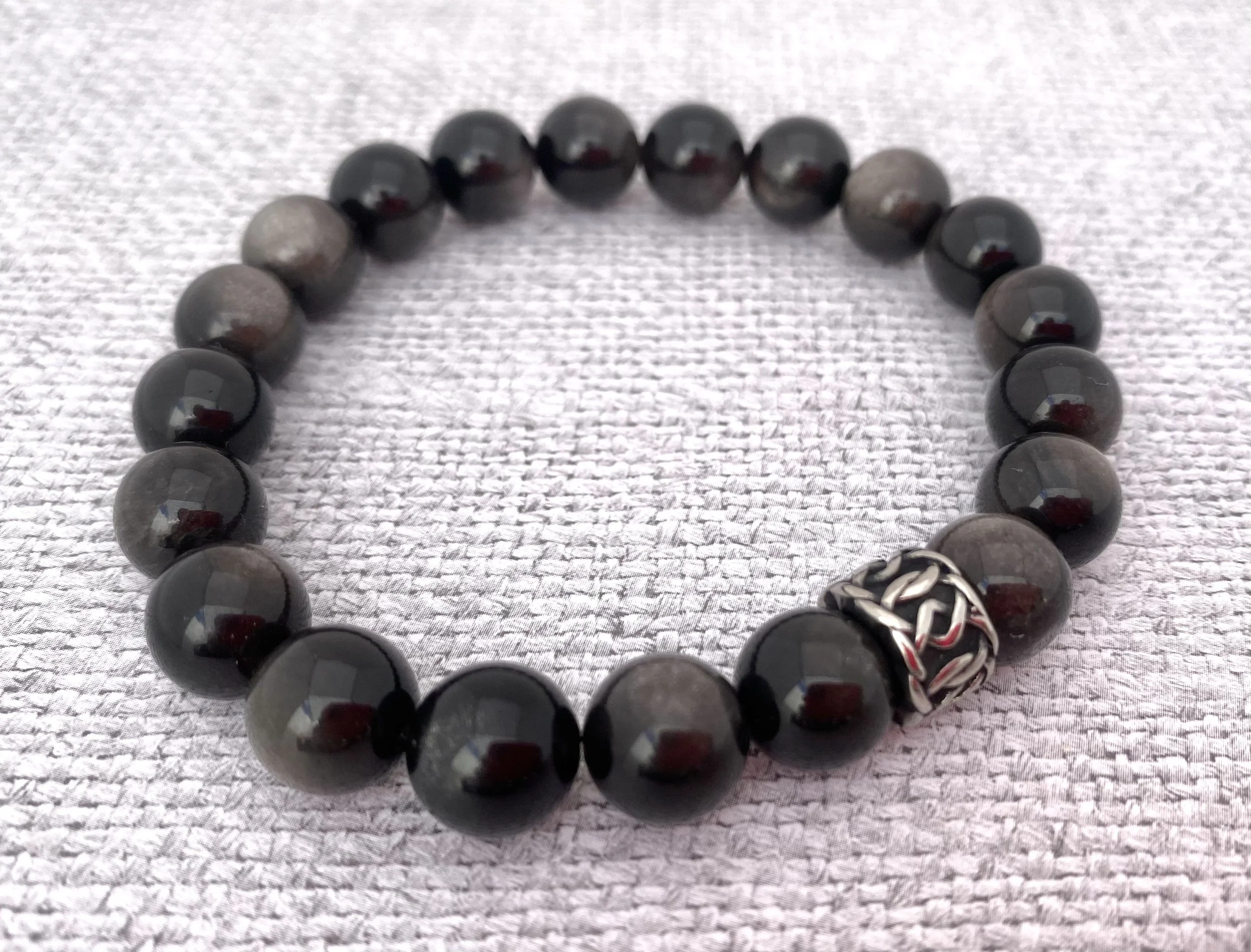 Men's Silver Obsidian Bracelet - Clarity Bracelet- Strength Bracelet - New Beginnings Bracelet -Silver Obsidian