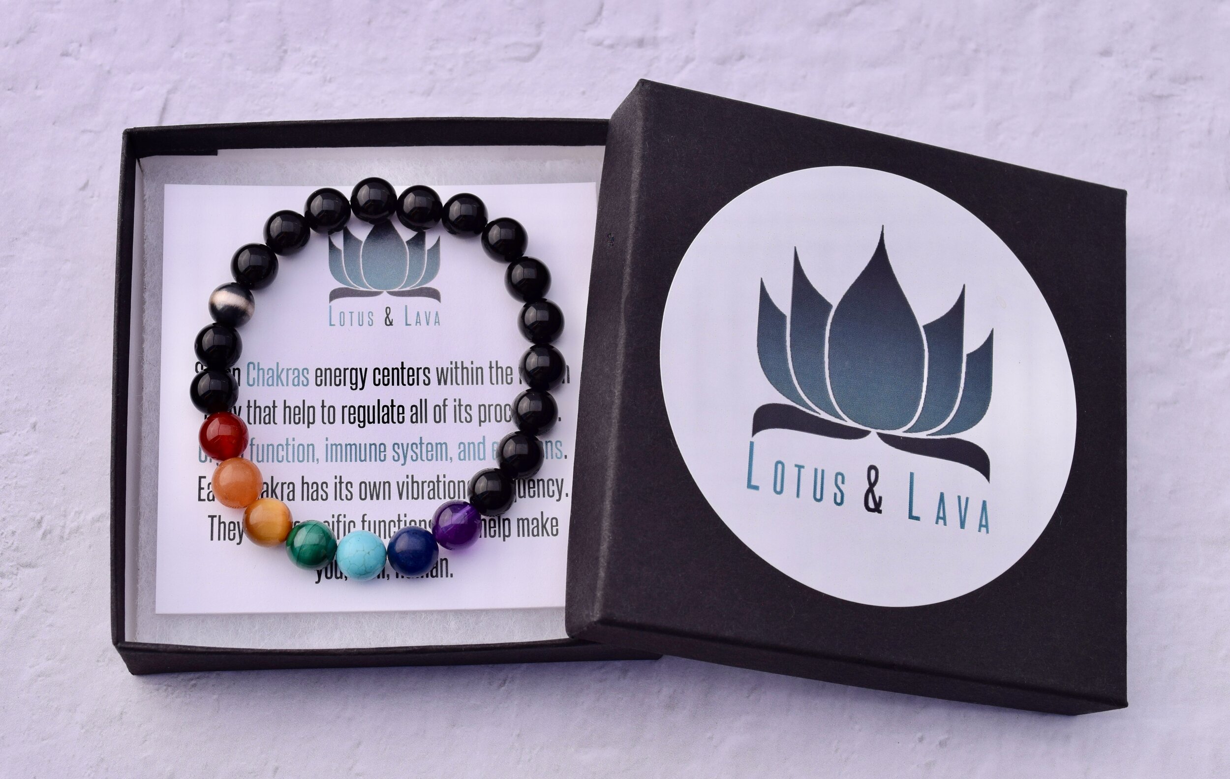 Lava Stone Chakra Bracelet with Healing Gemstones