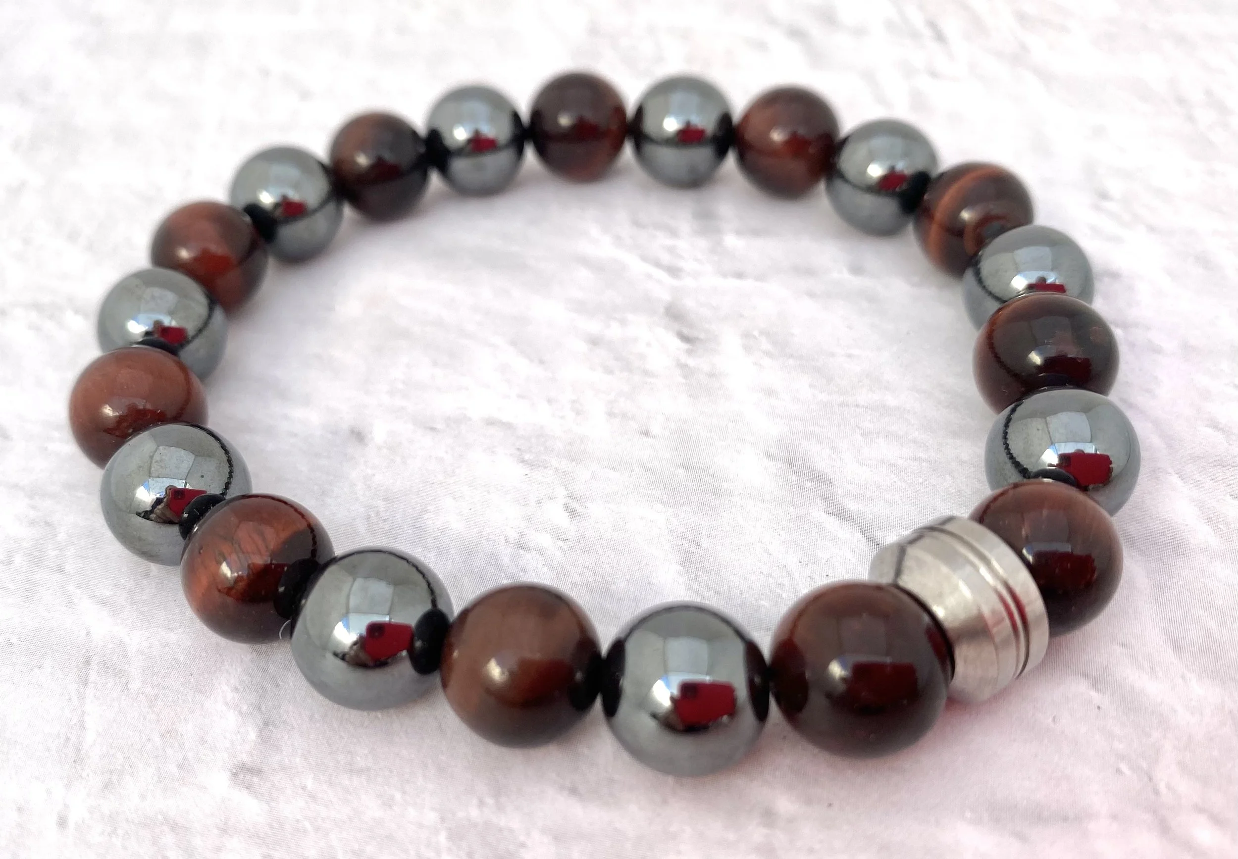Men’s Red Tiger Eye/Hematite Beaded Bracelet - Quality Men’s Bracelet - Bracelet for Focus and Relaxation - Powerful Men’s Bracelet
