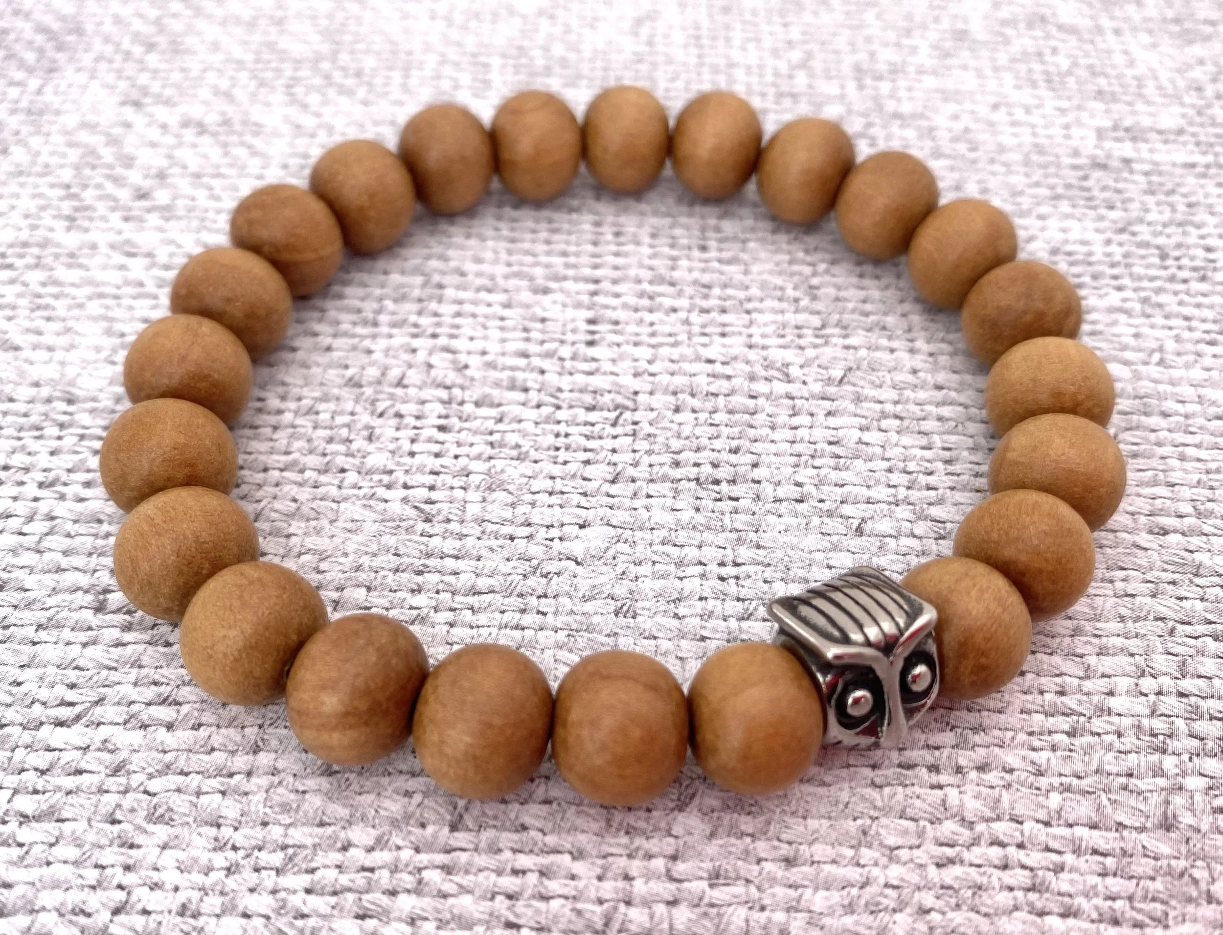 Men’s Sandalwood Bracelet - Owl Bracelet - Mens Earthy Accessory - Natural Wood Bracelet - Grounding Bracelet - Quality Sandalwood Bracelet