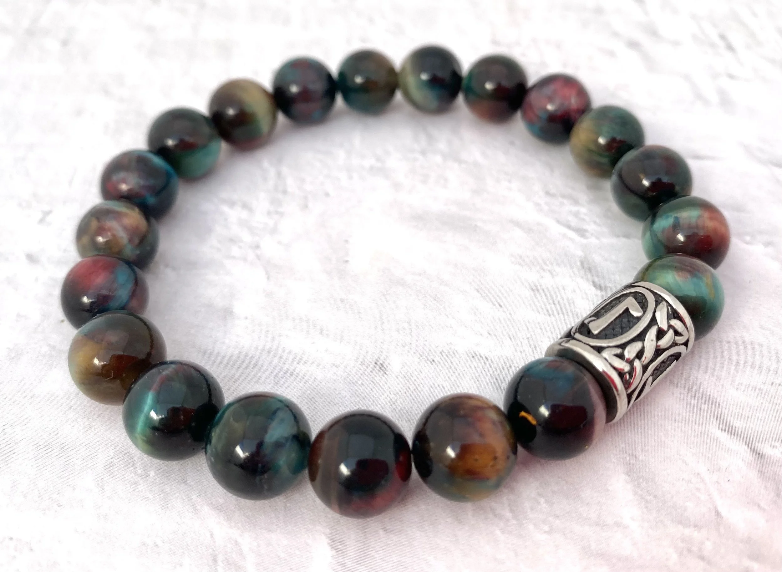 Men's Peacock Tiger Eye Bracelet - Men's Beaded Bracelet - Bracelet for Focus - Men’s Fashion - Quality Beaded Bracelet - Celtic Men’s Bracelet