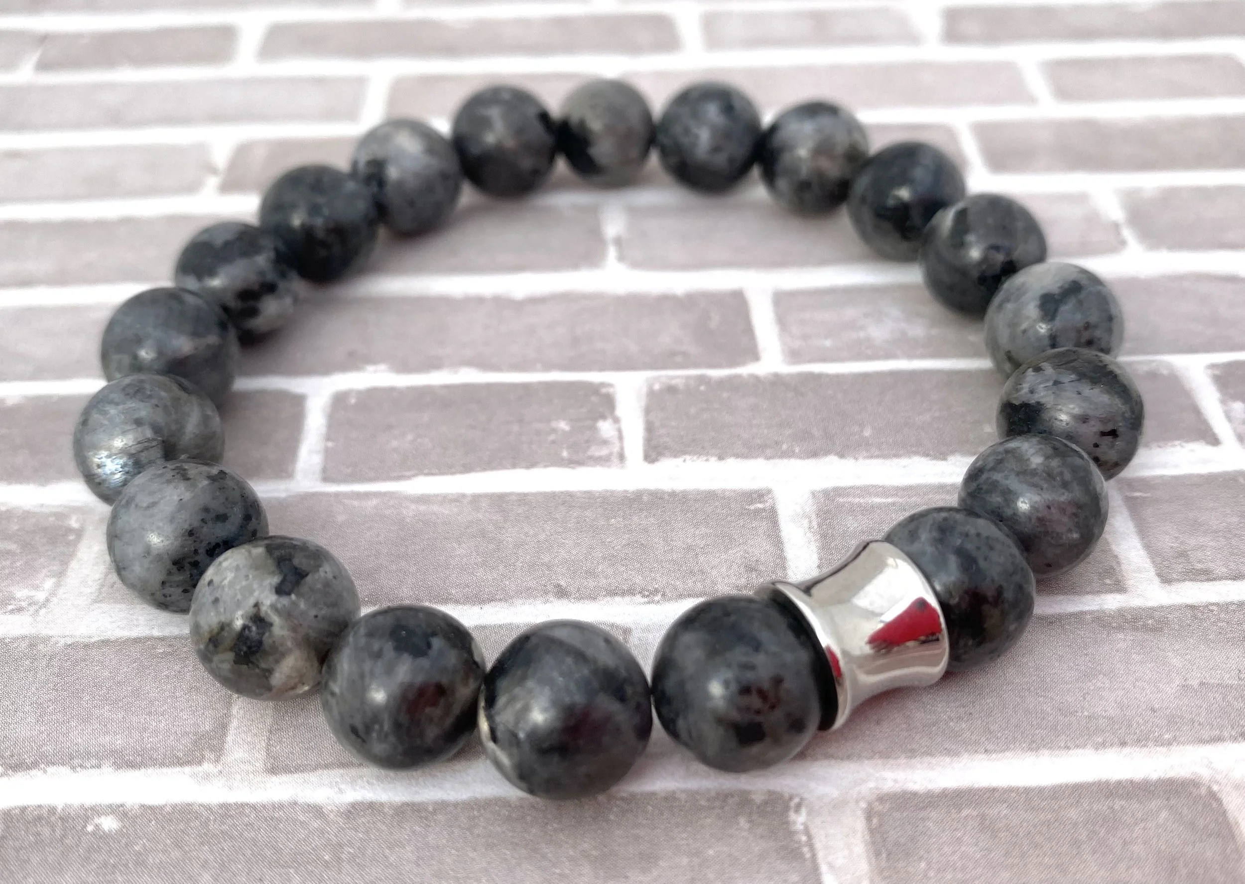 Men’s Larvikite Gemstone Bracelet - Bracelet for Patience - Men’s Beaded Bracelet - Men’s Grey Bracelet - Men’s Unique Bracelet - Cool Men’s Bracelet
