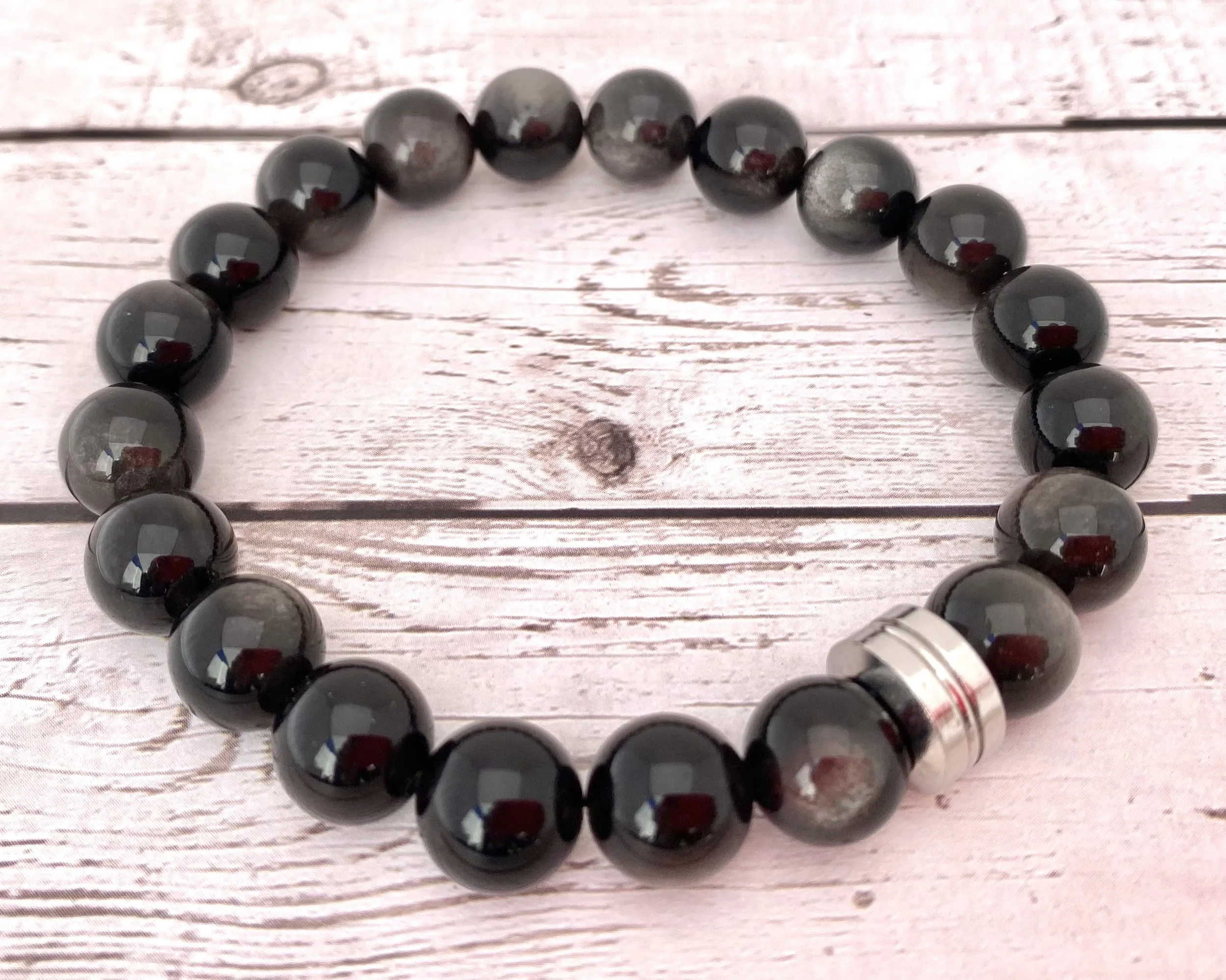 Men's Silver Obsidian Bracelet - Clarity & Strength Bracelet - Quality Men’s Bracelet - Cool Men’s Bracelet - Men’s Beaded Bracelet - Men’s Fashion