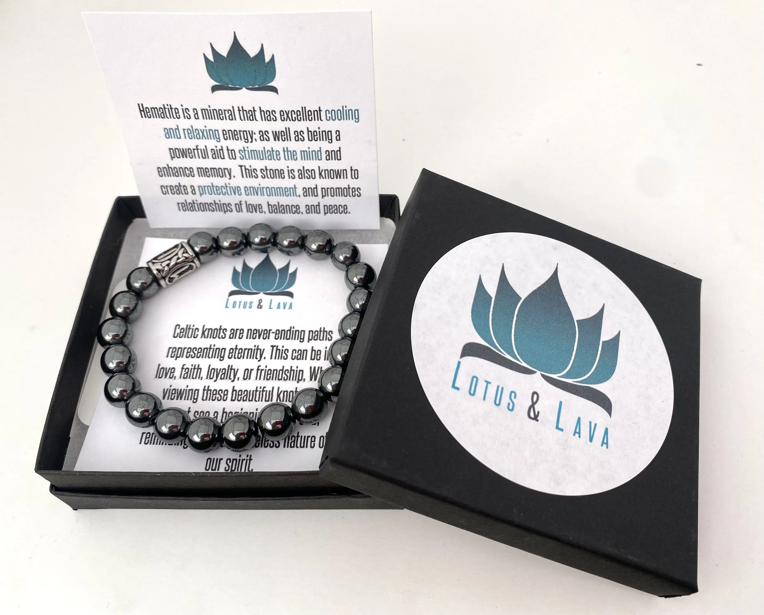Men's Hematite Bracelet - Men's Beaded Bracelet - Calming Bracelet - Healing Bracelet- Lotus & Lava Bracelet - Quality Beaded Bracelet