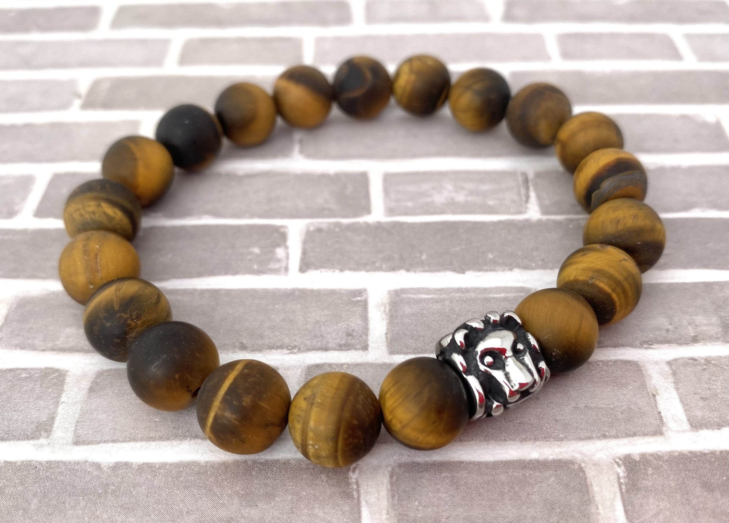 Mens Tiger Eye Bracelet - Matte Tiger Eye - Lion Bracelet - Quality Gemstone Bracelet