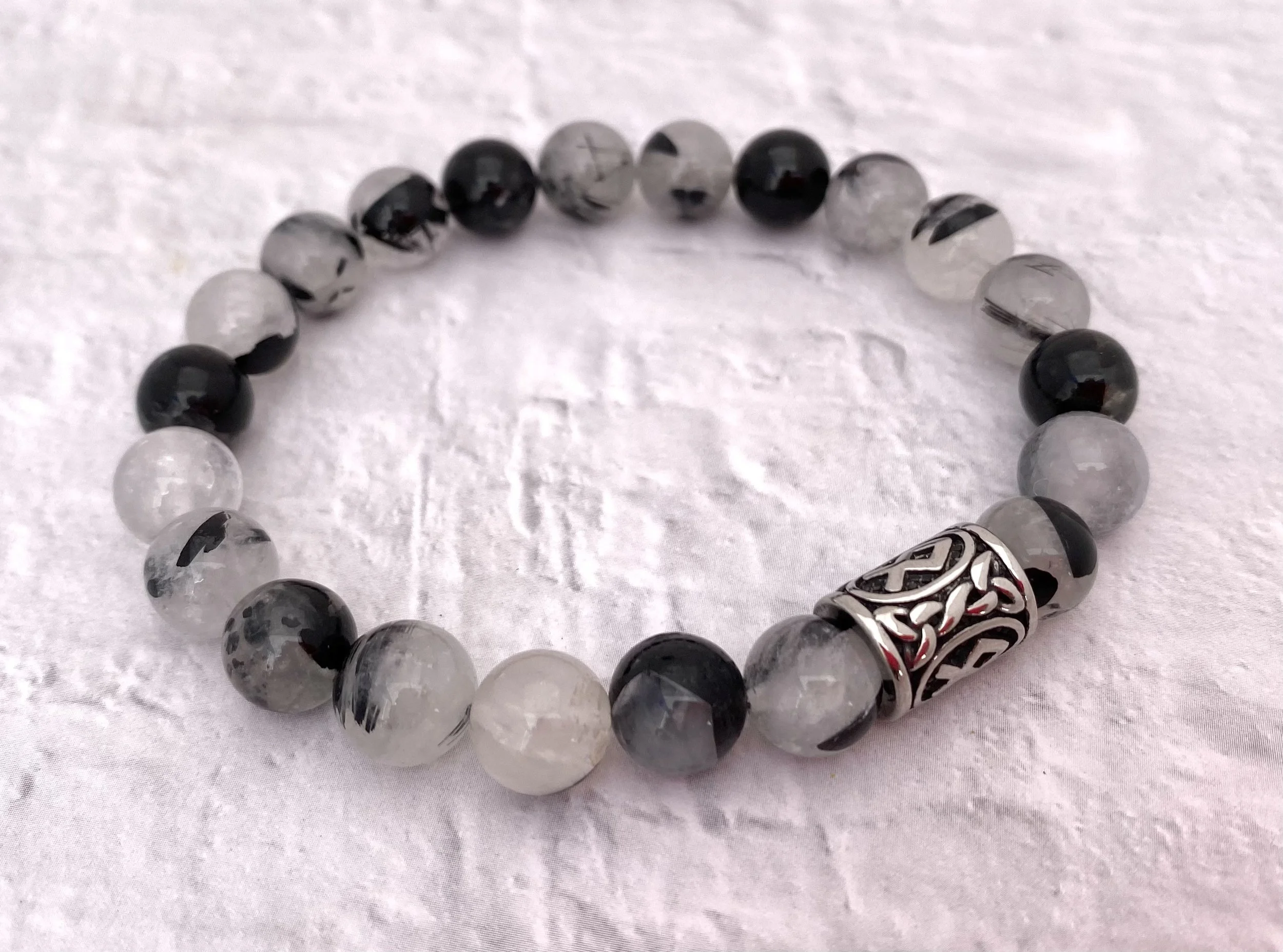 Men's Tourmaline/Quartz Gemstone Bracelet - Men's Bracelet to reduce Negative Energy - Powerful Gemstone Bracelet