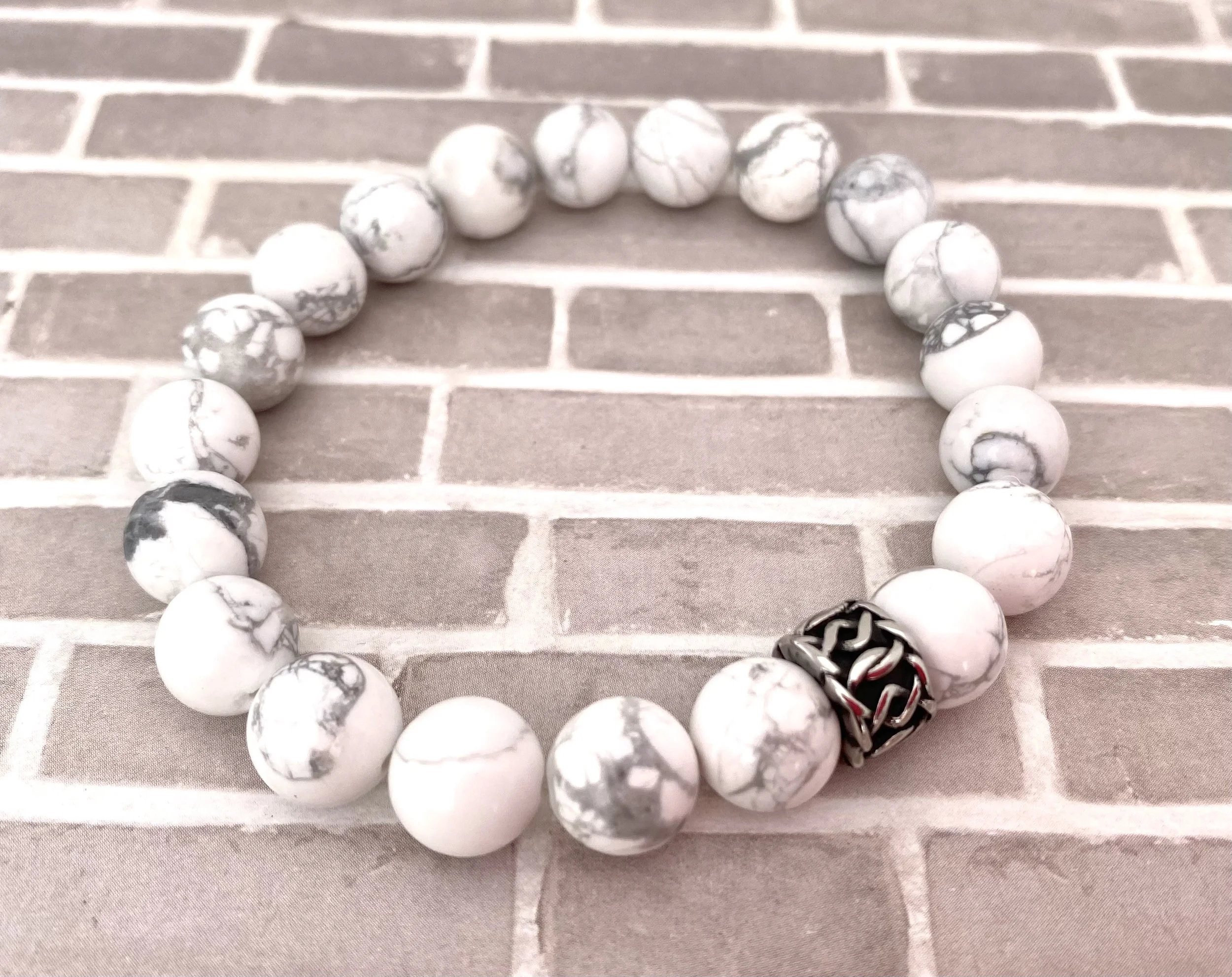 Men's Howlite Beaded Bracelet - Bracelet to Relieve Anxiety - White Mens Bracelet - Cool Men’s Bracelet - Celtic Mens Bracelet - Calming Bracelet