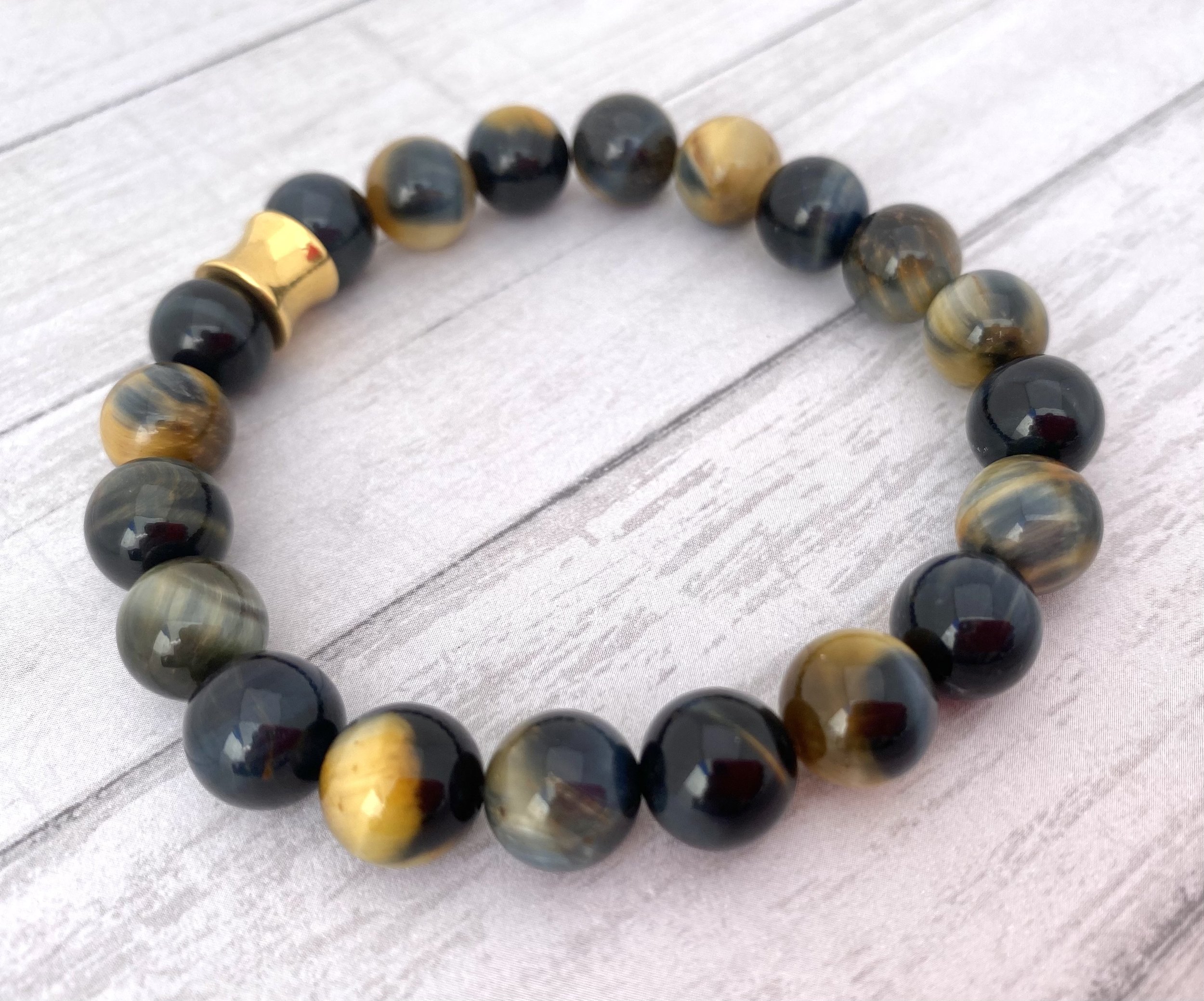 Mens Beaded Bracelet - Tiger Eye Bracelet - Honey Blue Tiger Eye - Mens Fashion - Cool Mens Bracele