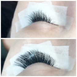 50% lashes still on before Touch Up and results after Touch Up (volume lashes)